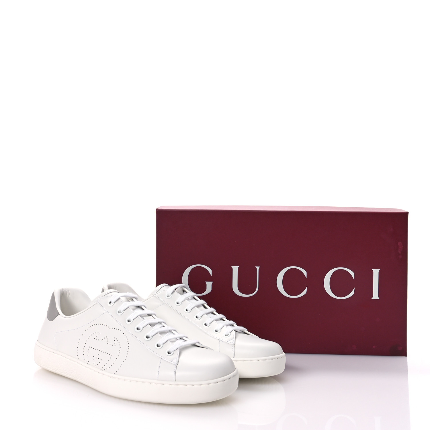 GUCCI Calfskin Interlocking G Perforated Mens Ace Sneakers