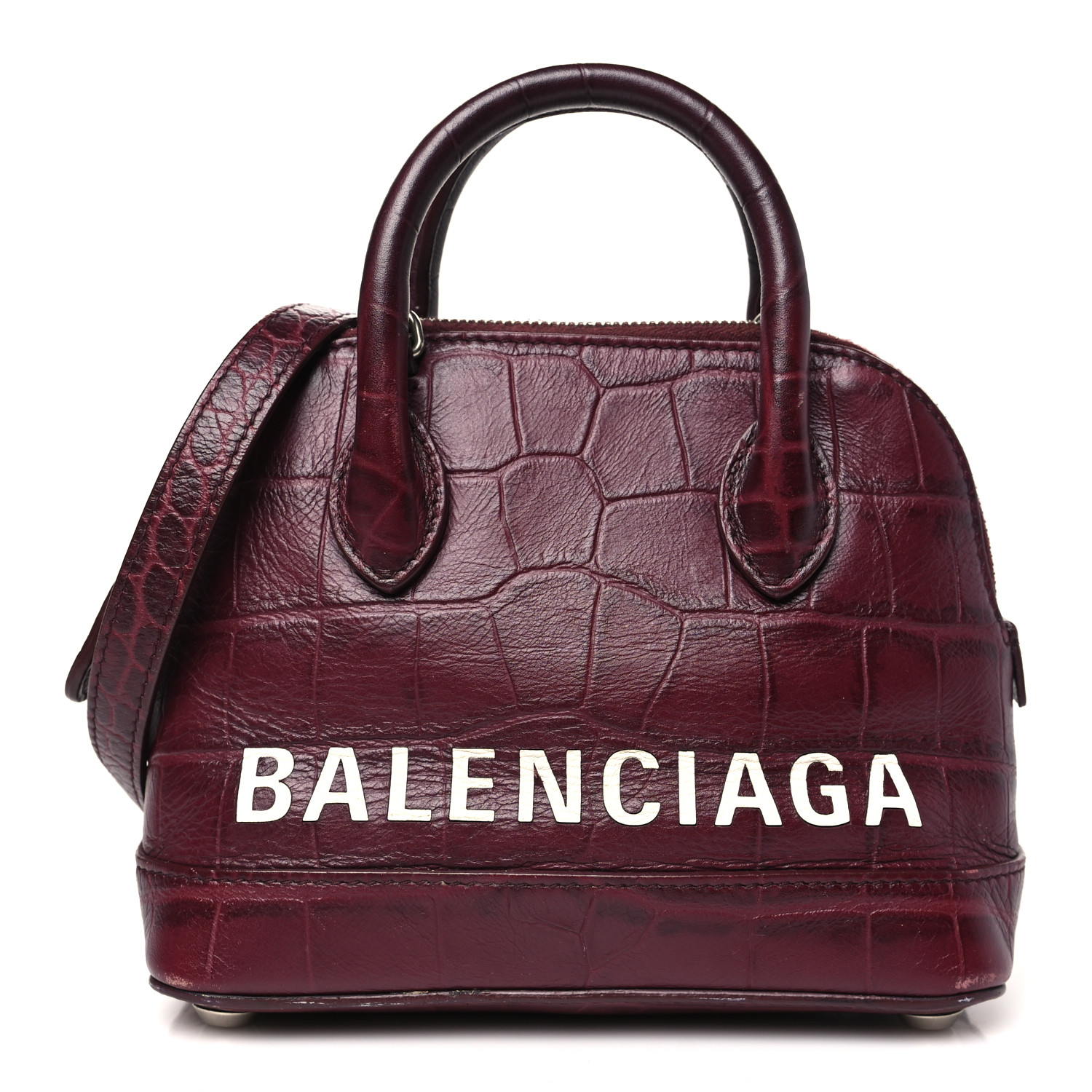 BALENCIAGA Shiny Calfskin Logo Crocodile Embossed XXS Ville