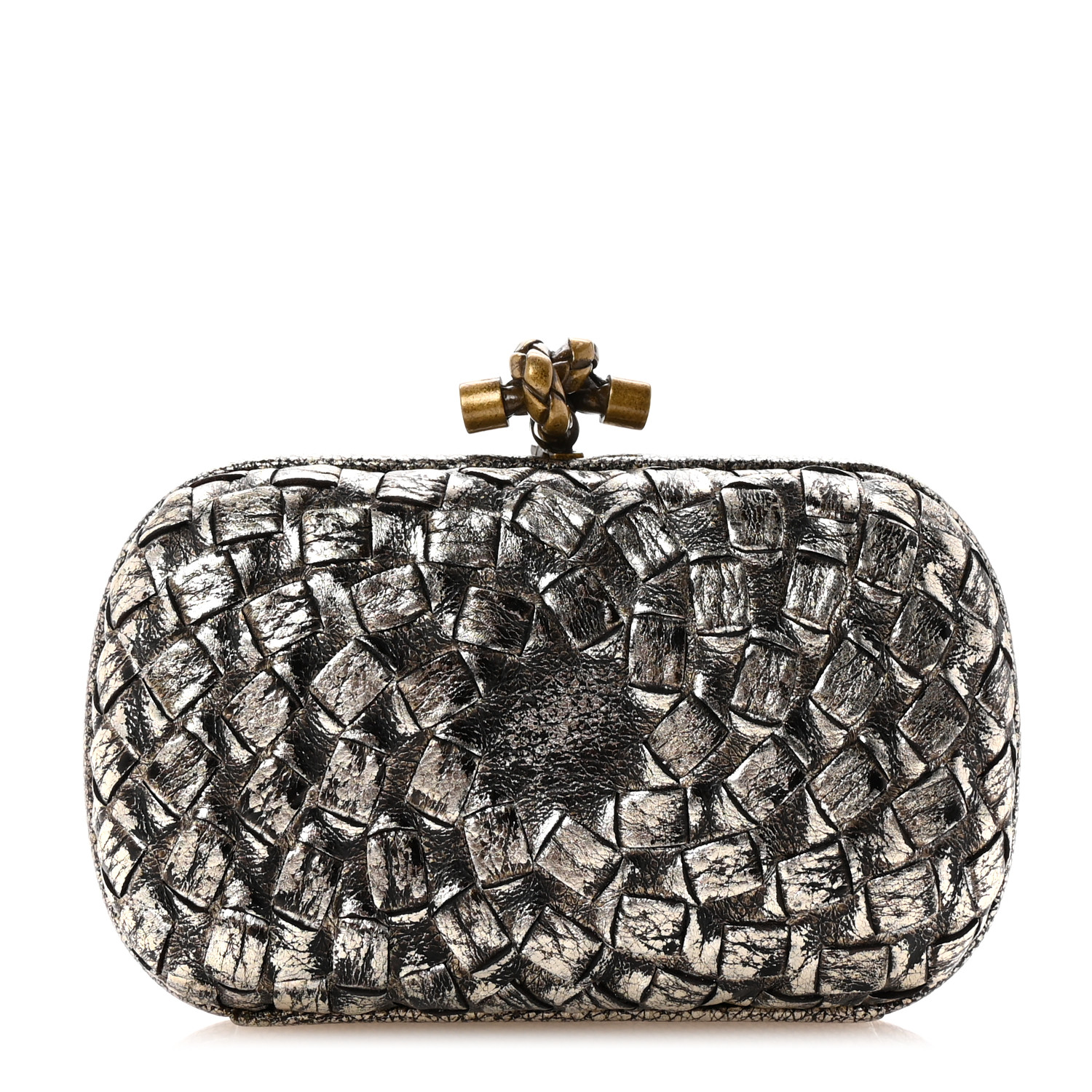 BOTTEGA VENETA Metallic Intrecciato Woven Knot Clutch Gold