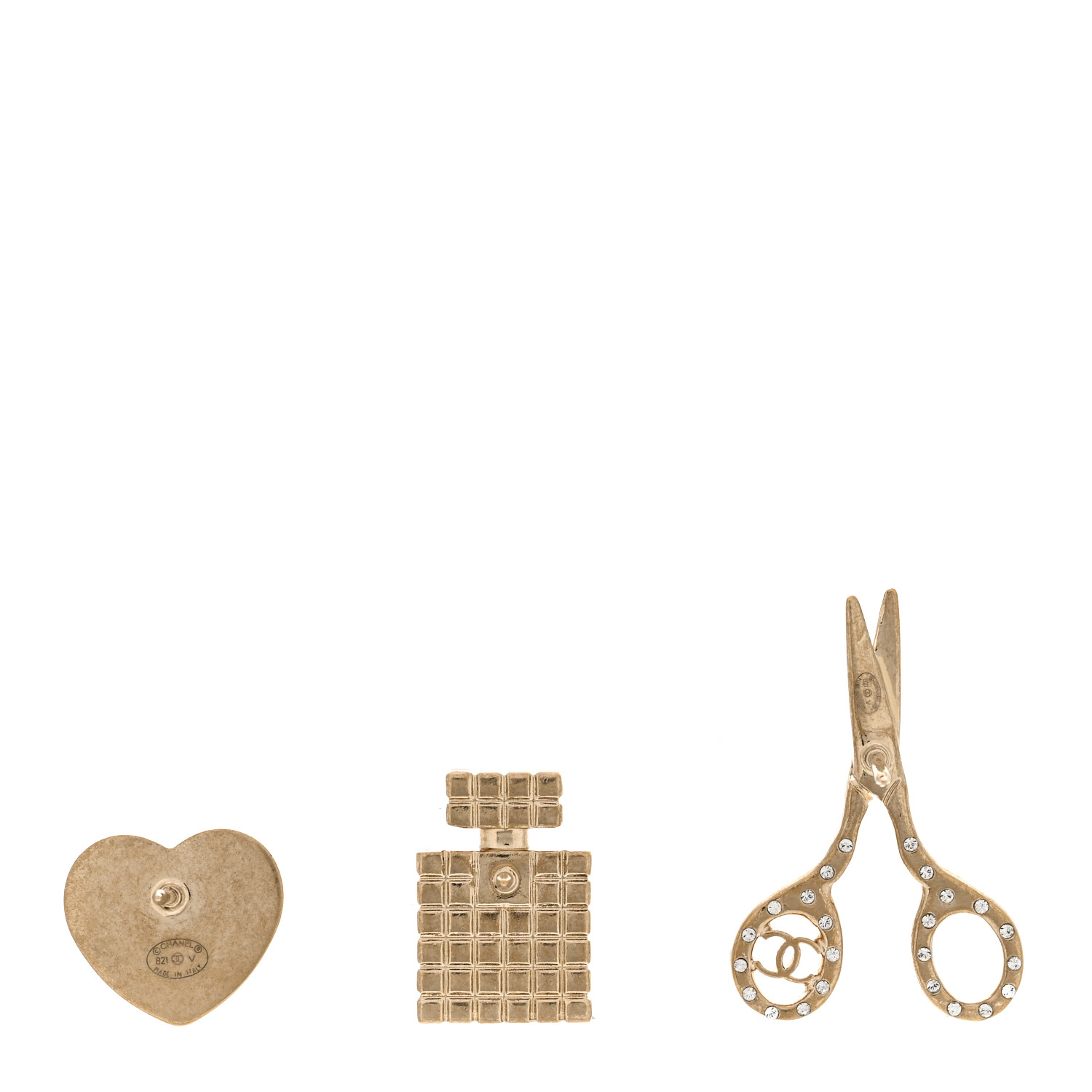 CHANEL Metal Strass Crystal Quilted CC Heart Scissors