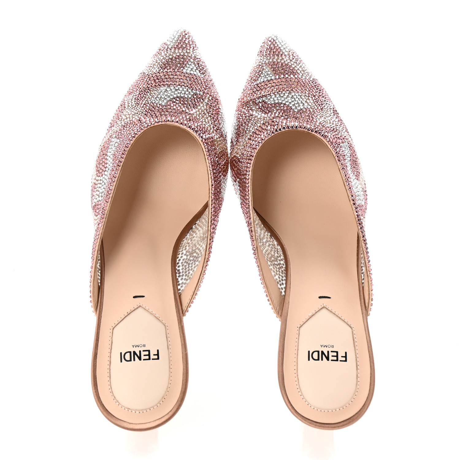 FENDI Technical Mesh Crystal Colibri Mule 36 Nude 1682556