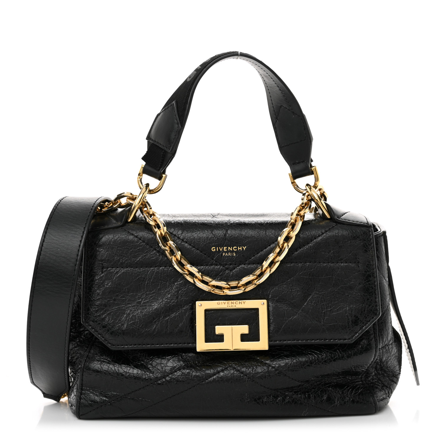 GIVENCHY Creased Patent Calfskin Small ID Flap Black 1668171