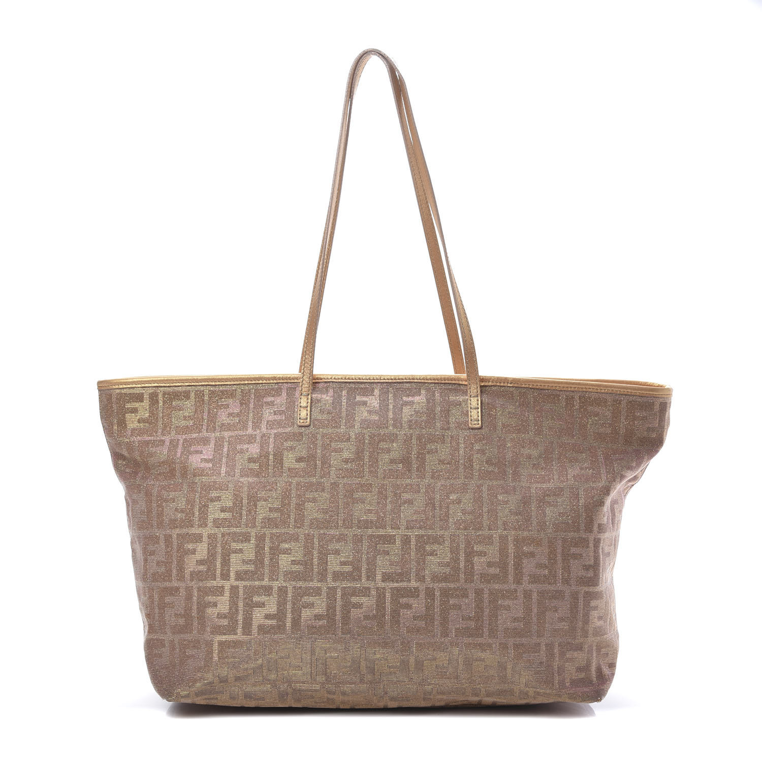 FENDI Metallic Lurex Zucca Roll Shopping Tote Arancio 647684