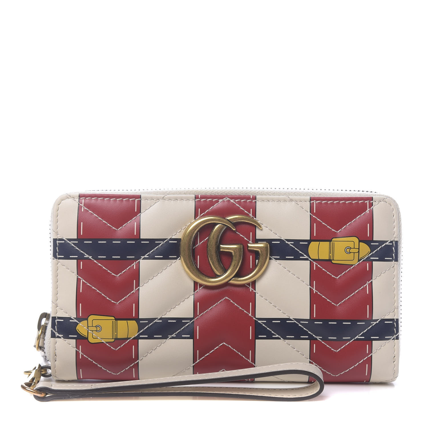 GUCCI Calfskin Matelasse Trompe L'Oeil Print GG Marmont Zip