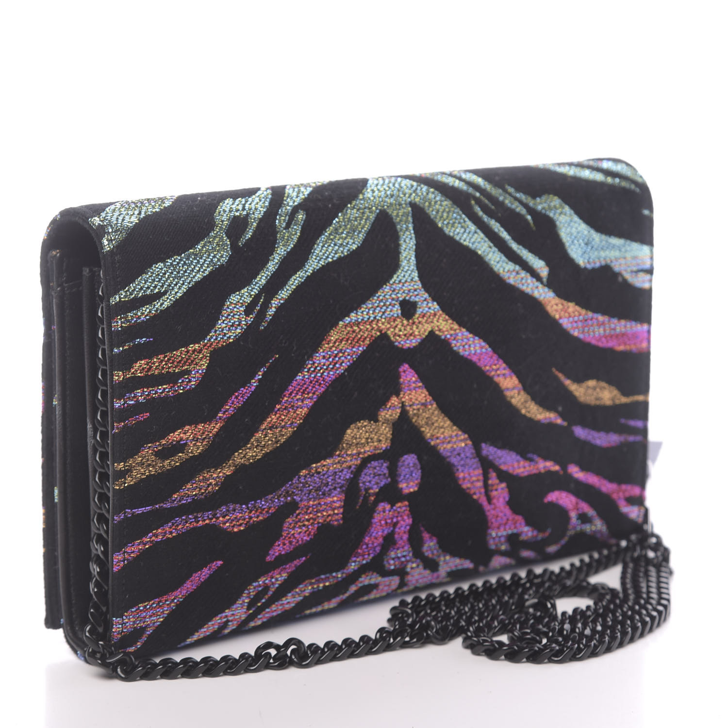 SAINT LAURENT Tiger Burnout Monogram Chain Wallet Multicolor