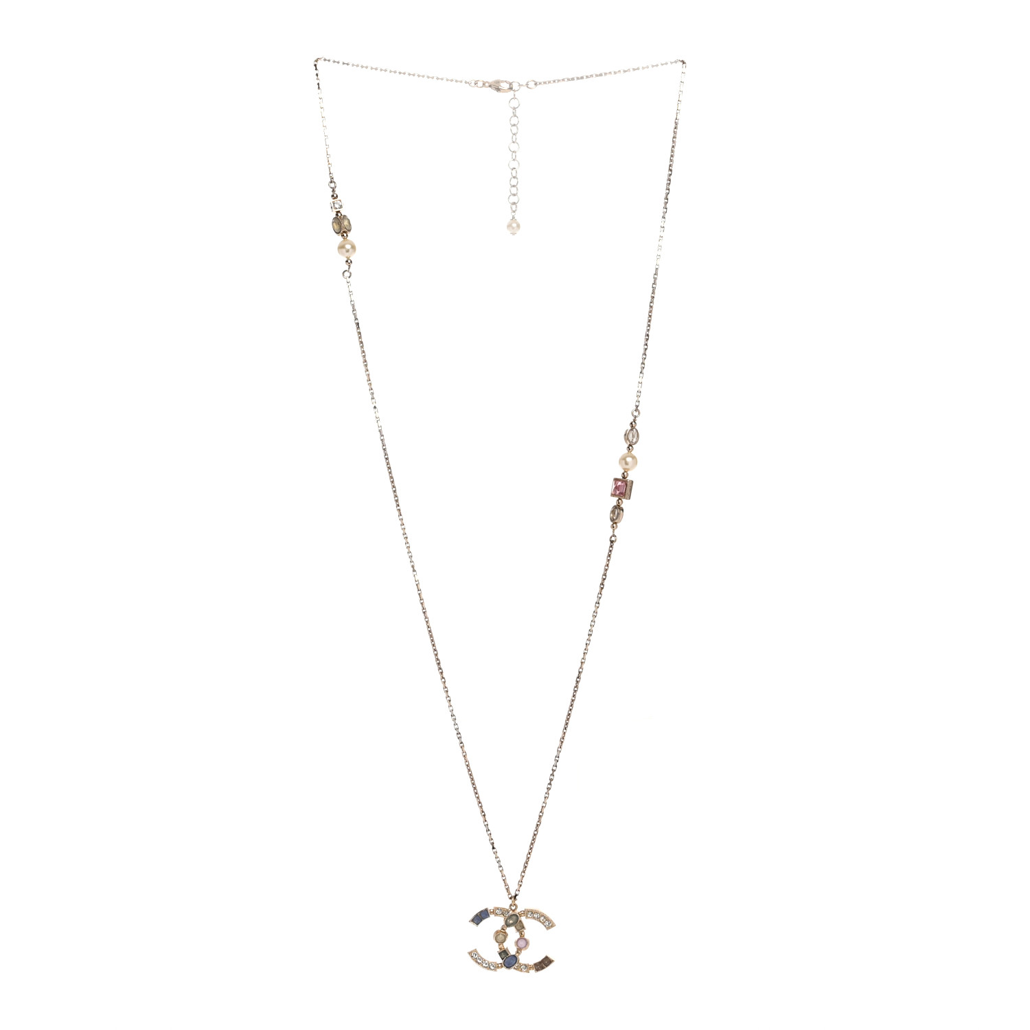 CHANEL Resin Crystal Pearl CC Necklace Multicolor 1621258
