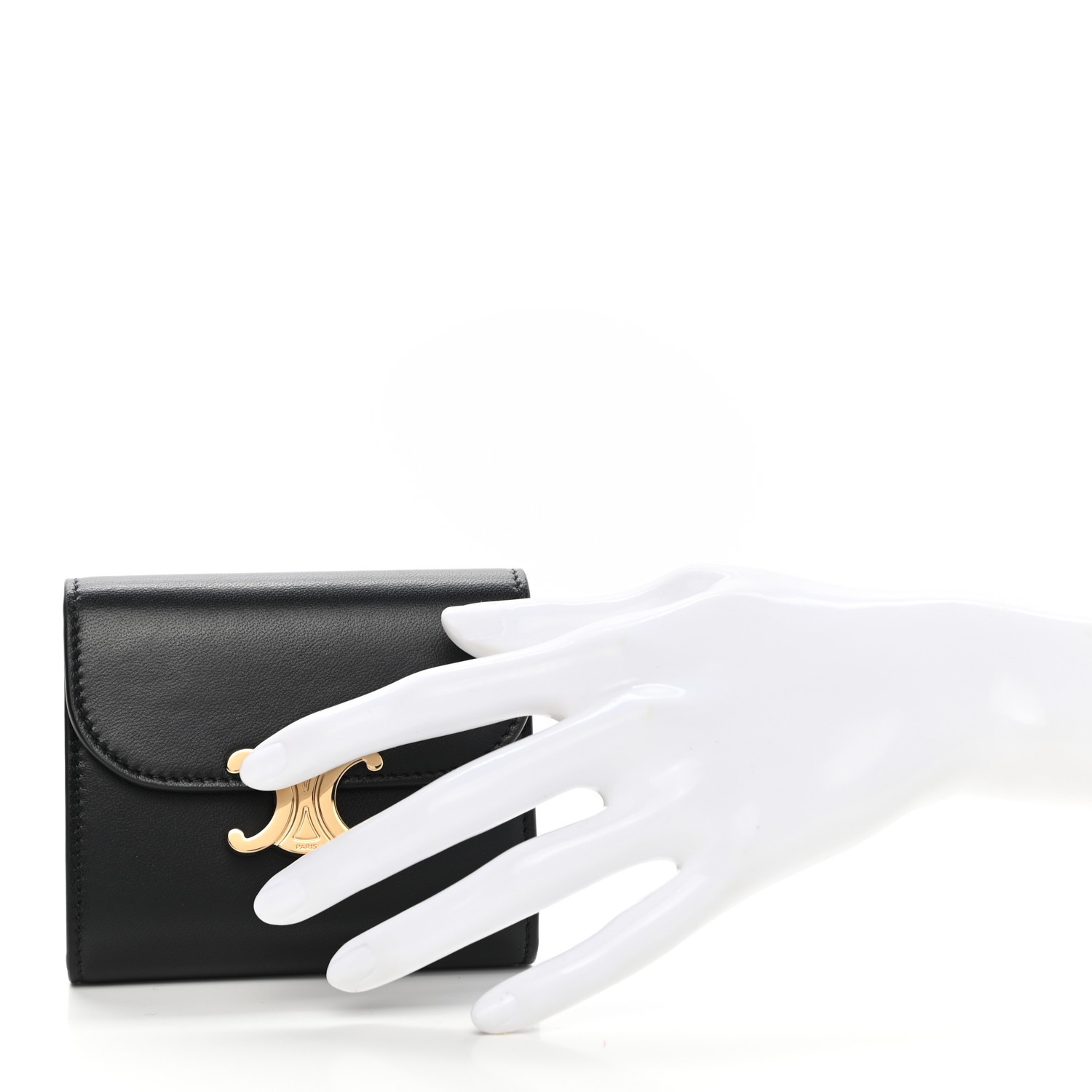 CELINE Shiny Smooth Lambskin Small Triomphe Wallet Black