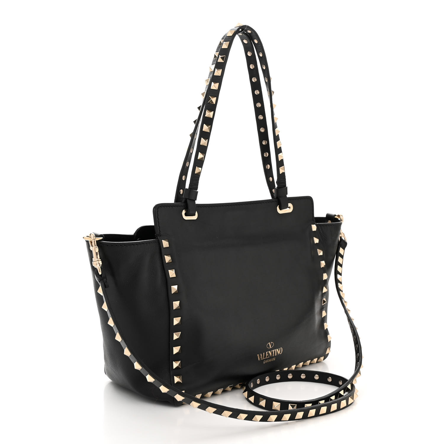 VALENTINO GARAVANI Vitello Small Rockstud Tote Black 1563016