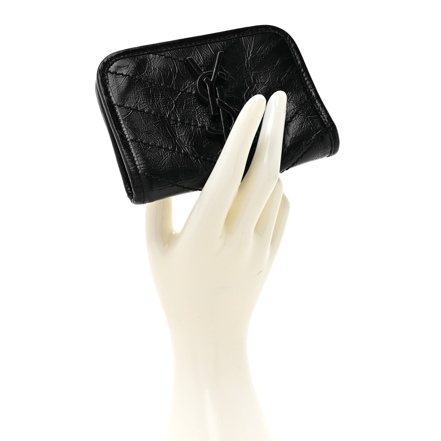 SAINT LAURENT Crinkled Calfskin Matelasse Monogram Niki Card