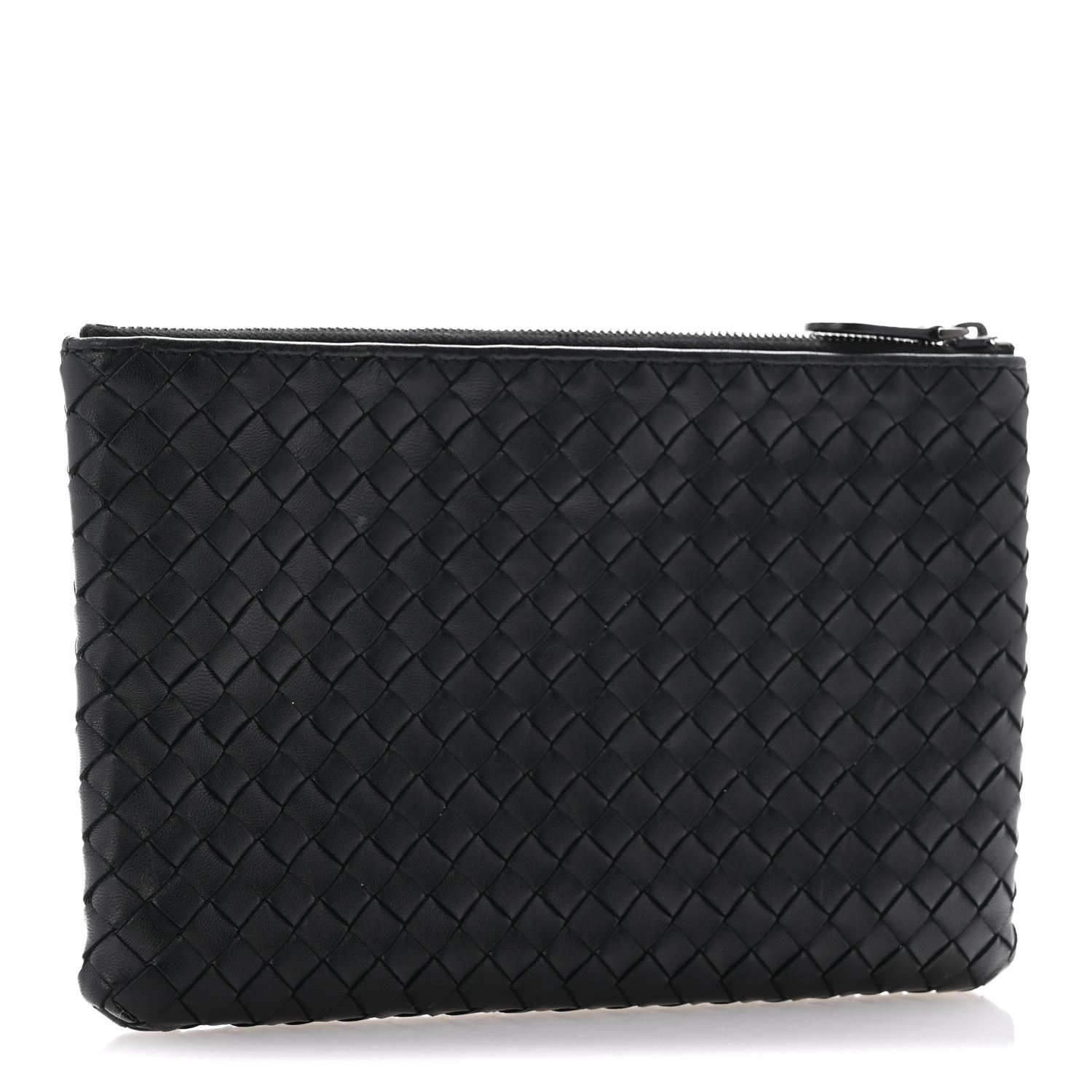 BOTTEGA VENETA Nappa Intrecciato Flat Zip Pouch Black