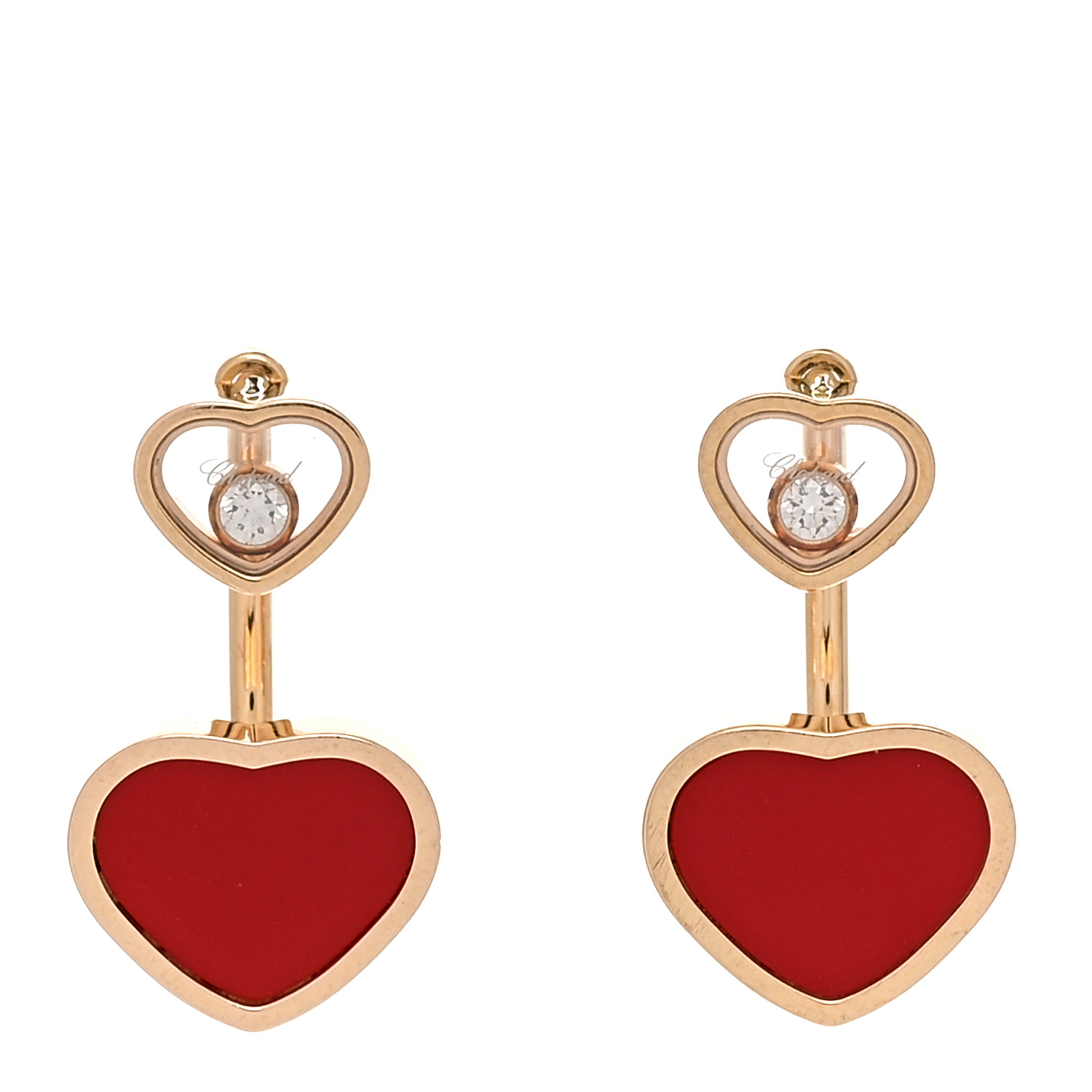 ハートゴールド CHOPARD 18K Rose Gold Diamond Happy Hearts Earrings Red