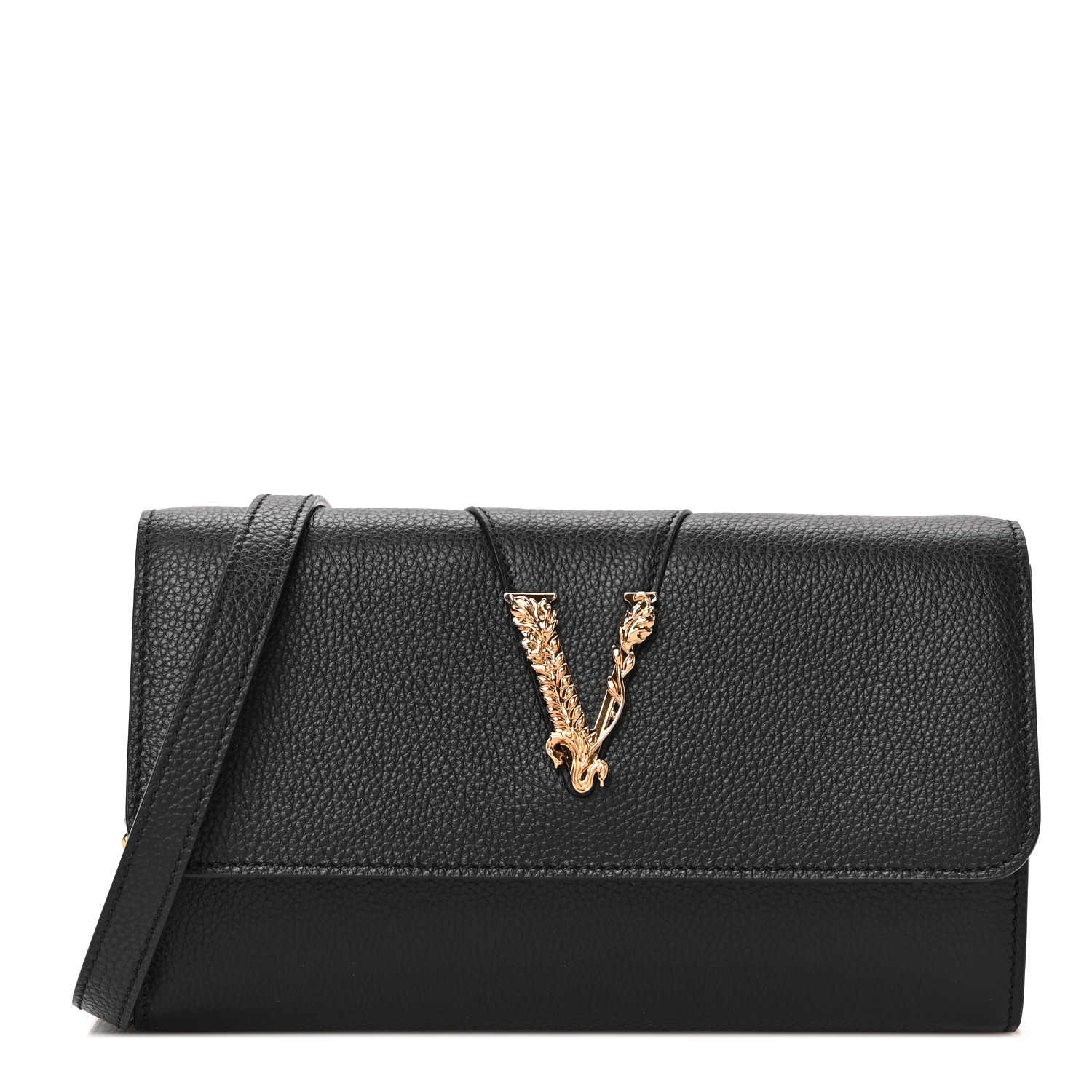 【関税込み】Wallet On Chain - Versace - Leather - Black VERSACE Grained Calfskin Virtus Wallet On Chain Black