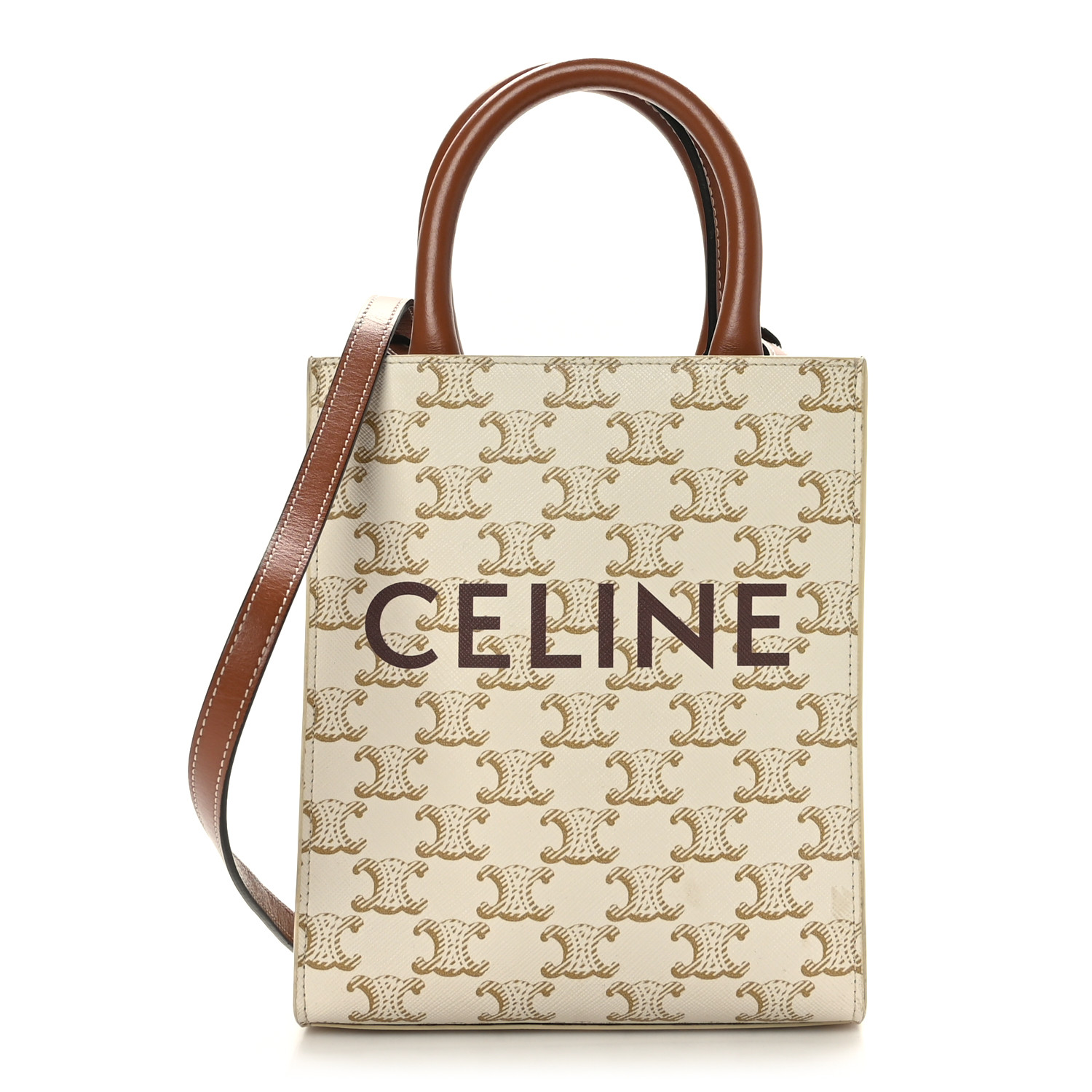 CELINE Triomphe Canvas Calfskin Mini Vertical Cabas White