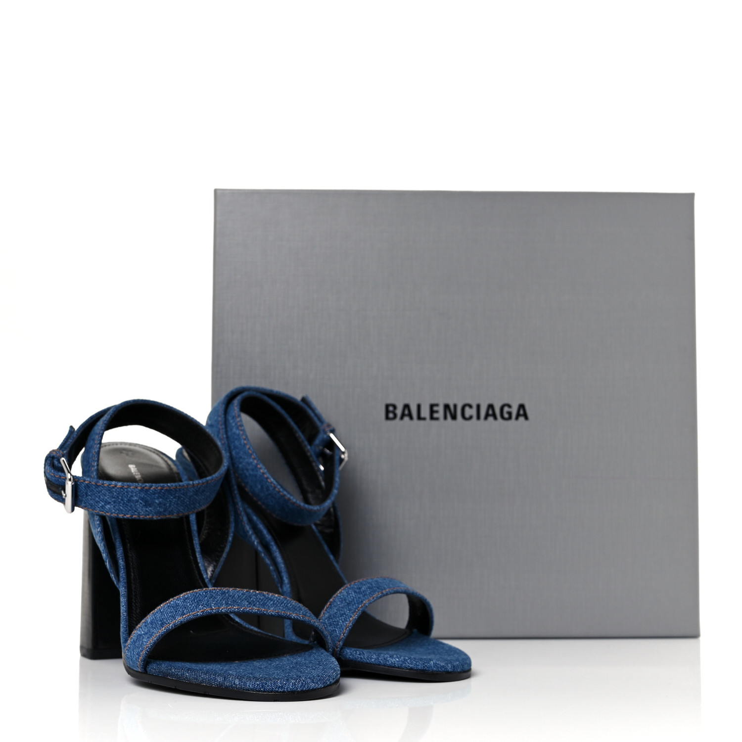【BALENCIAGA】ROUND HEEL SANDAL BALENCIAGA Denim Ankle Strap Round Heel Sandals 38.5 Bleu