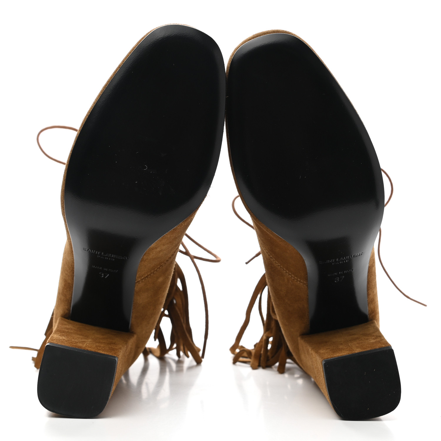 SAINT LAURENT Suede Babies 90 Fringe Ankle Boots 37 Light