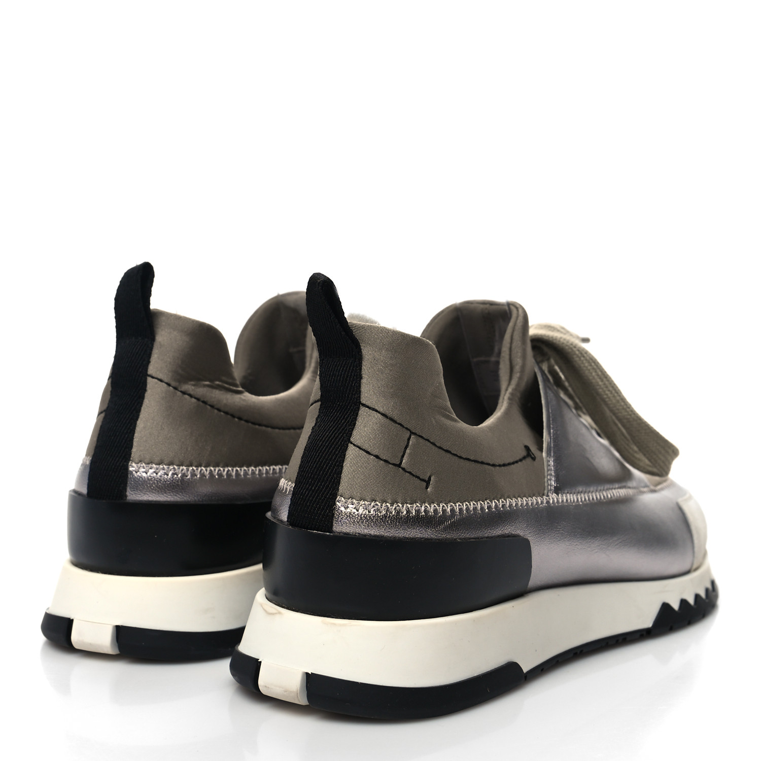 HERMES Technical Canvas Metallic Goatskin Womens Stadium