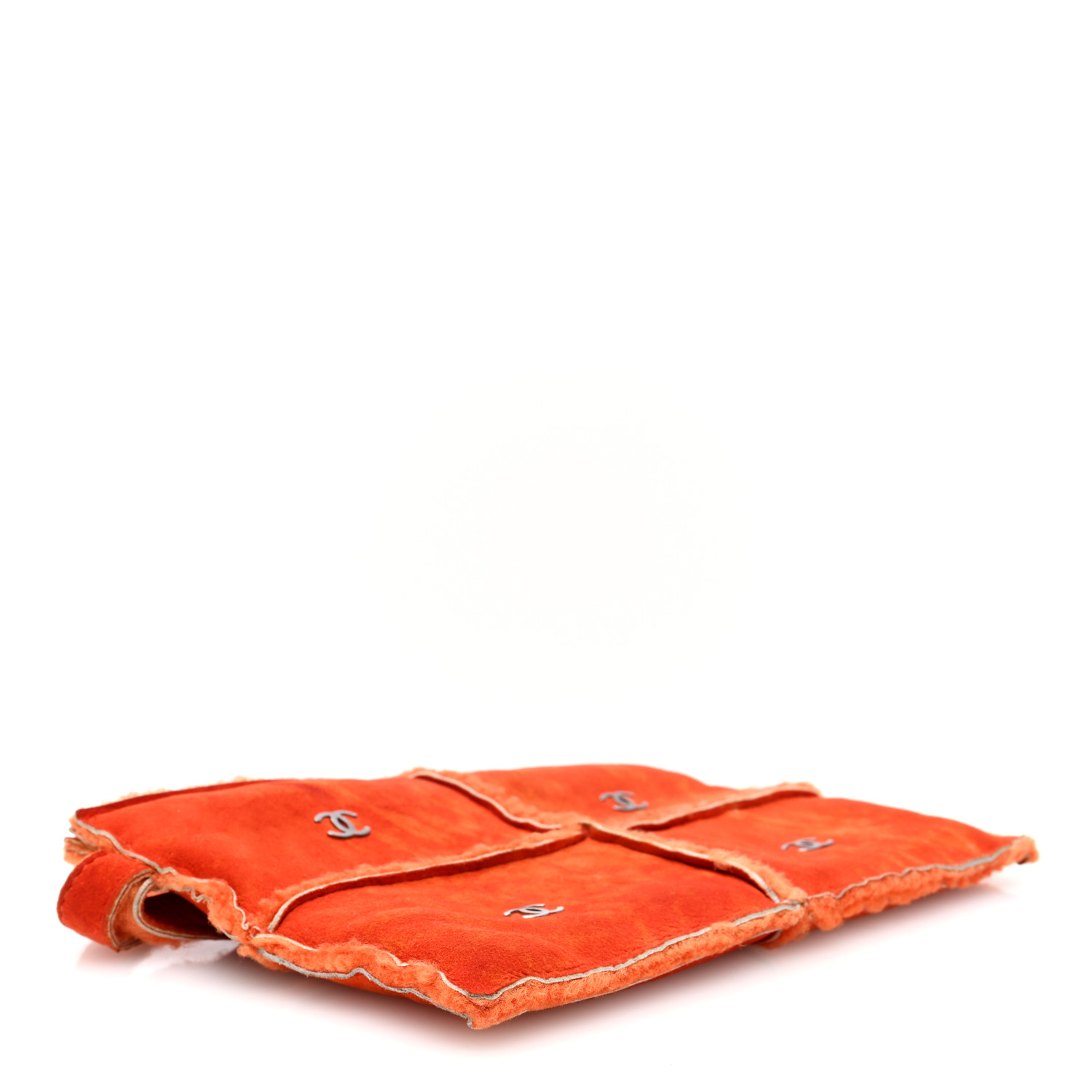 CHANEL Suede Shearling Fur Wristlet Orange 1632117