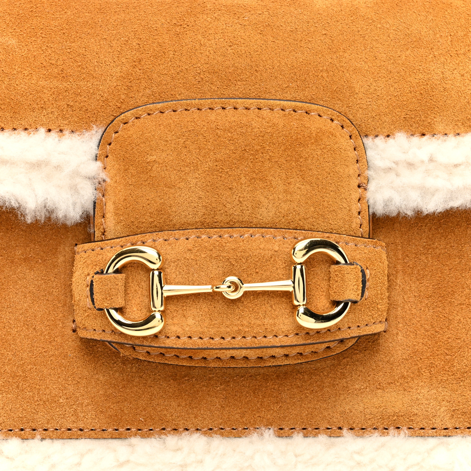 GUCCI Suede Shearling Horsebit Mini 1955 Shoulder Bag Honey