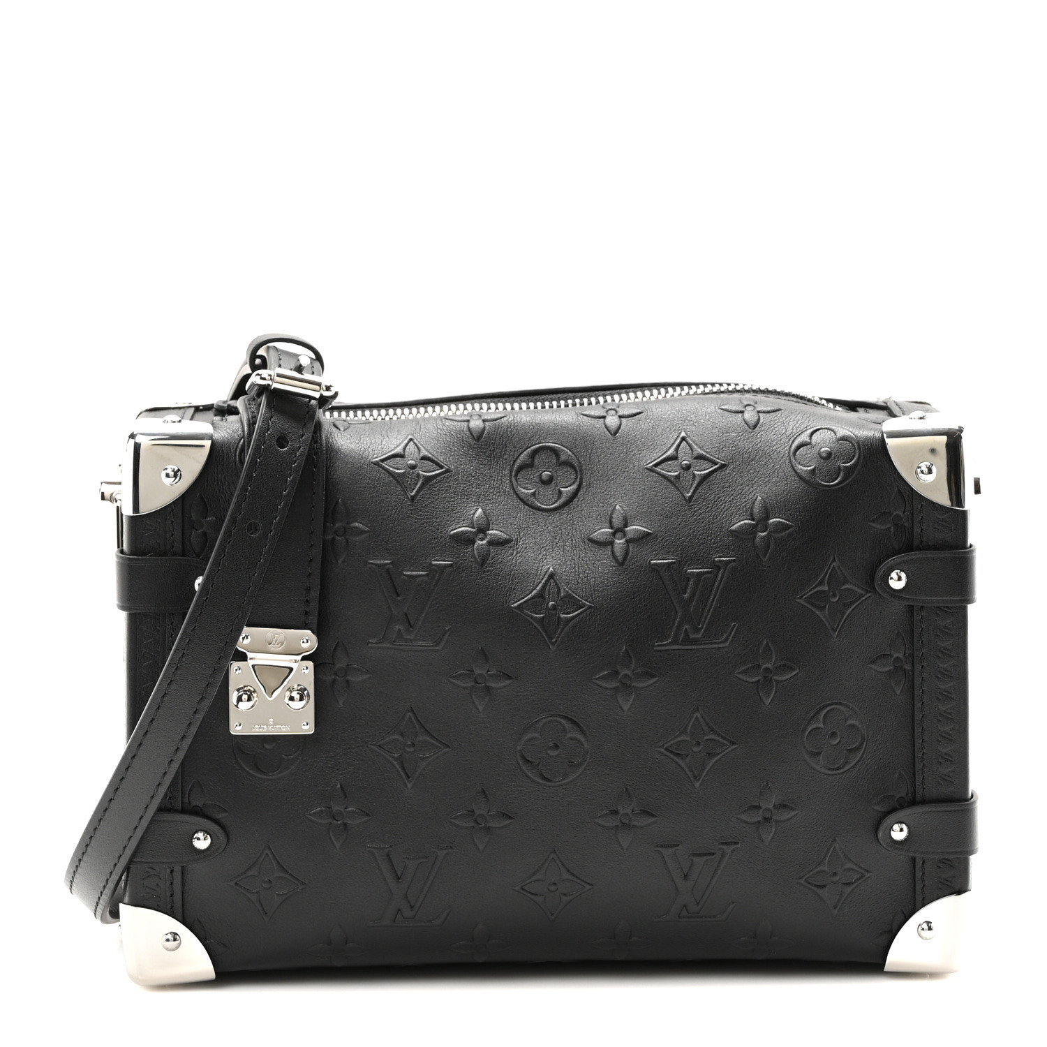 LOUIS VUITTON Calfskin Debossed Monogram Side Trunk Black