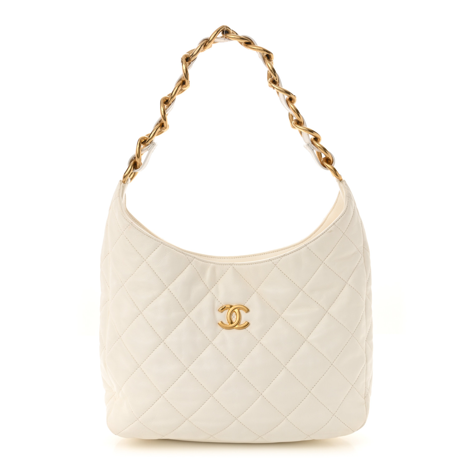 CHANEL Lambskin Quilted Large CC Funky Town Hobo White