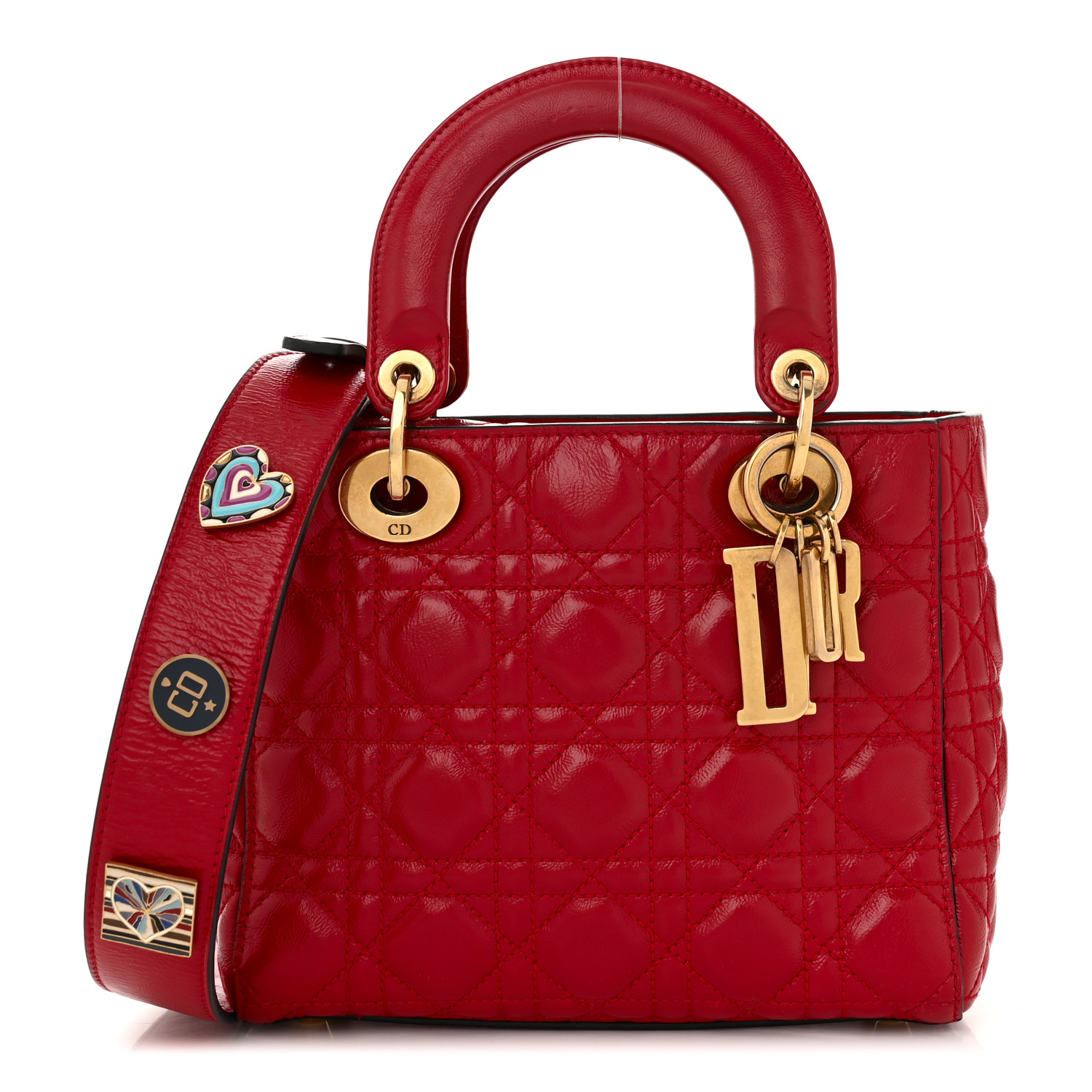 CHRISTIAN DIOR Crinkled Patent Cannage Small Lucky Badges My