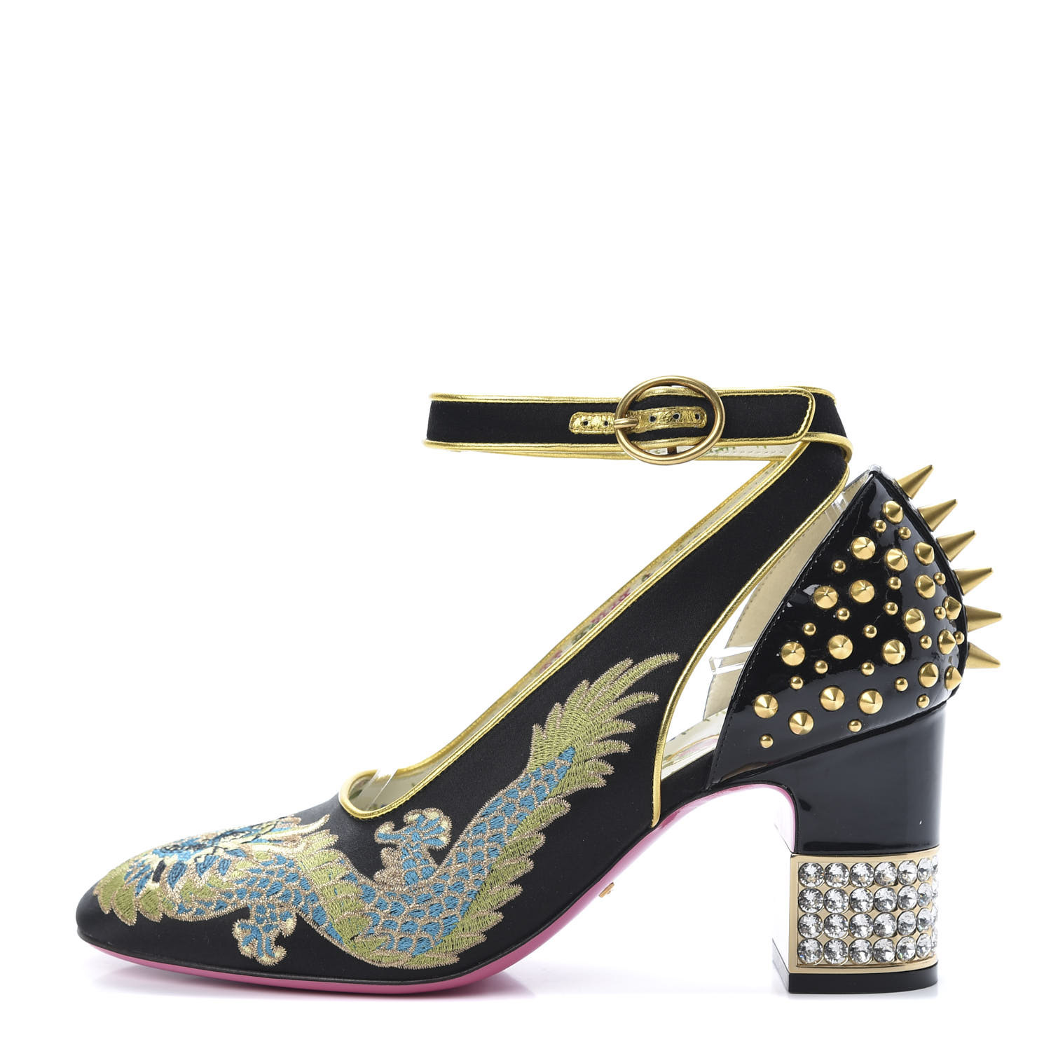 GUCCI⭐︎heel（38.5） Gucci Black Leather Croc-Embossed Demi Heels ○ Labellov