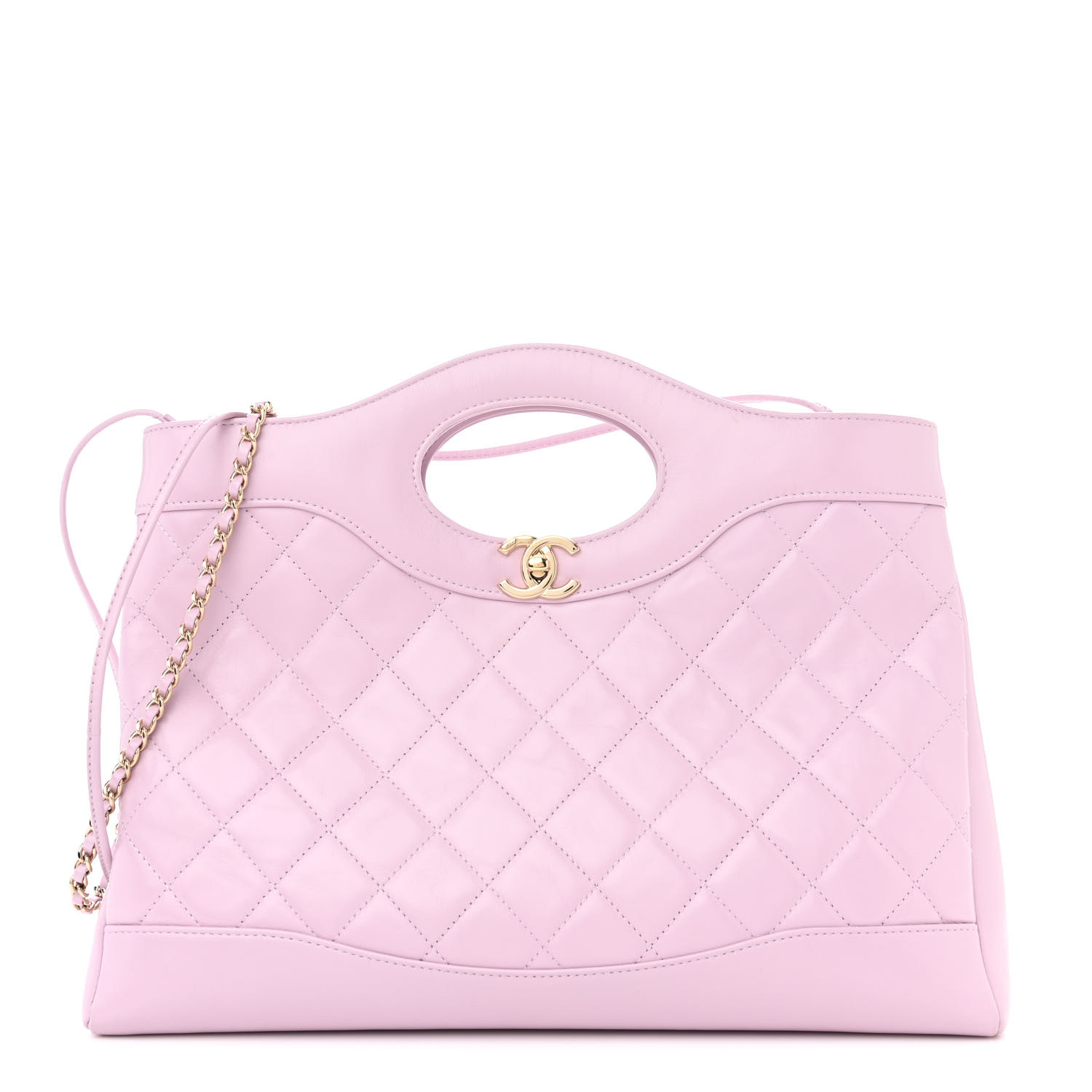 CHANEL Shiny Lambskin Quilted 31 Shopping Bag Light Purple