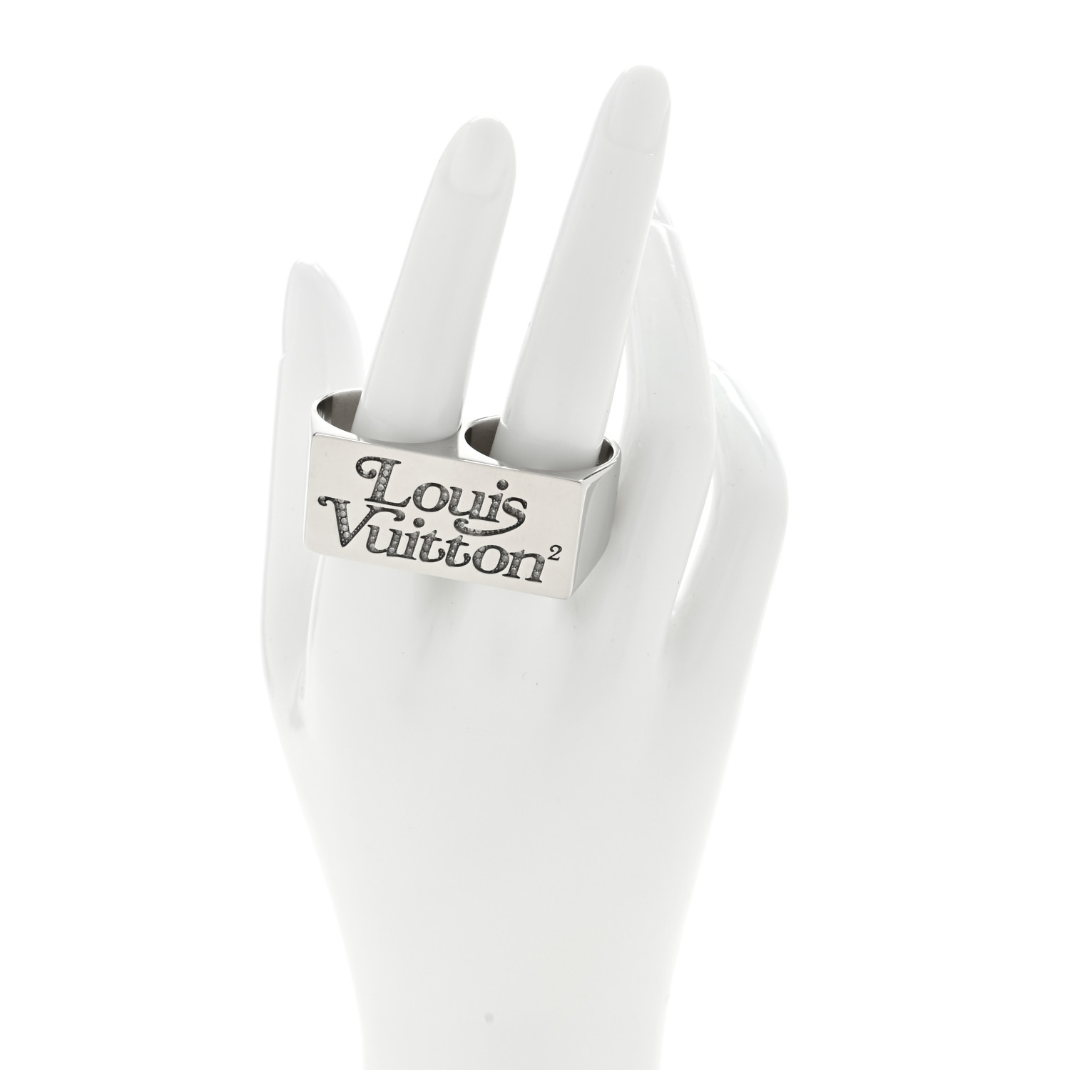 VUITTONマークⅡ LOUIS VUITTON Metal LV Squared Strass Logo Double Ring 63