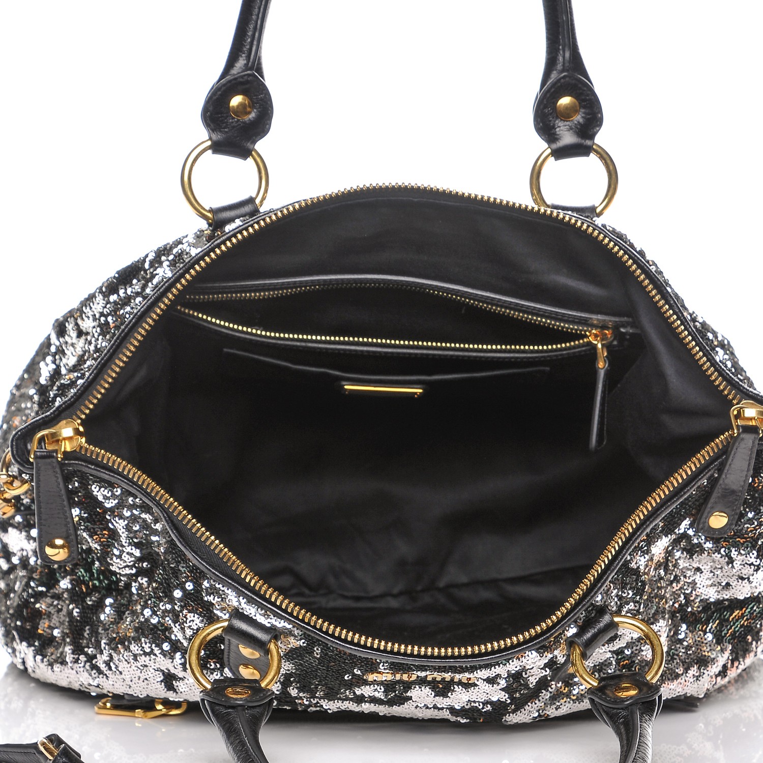 MIU MIU Paillettes Sequin Shopping Tote Argento 203226