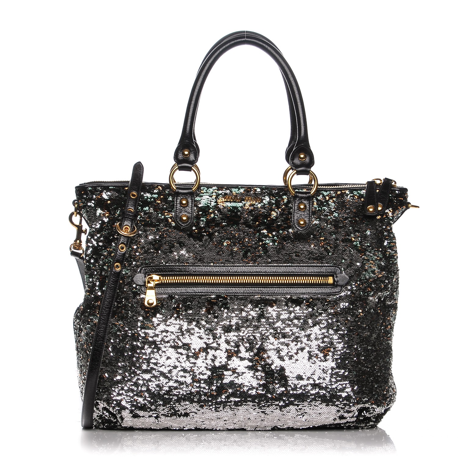 ●MiuMiu● Women's Mini Sequin Tote Bag Black 5BA2202F3OF000 MIU MIU Paillettes Sequin Shopping Tote Argento 203226