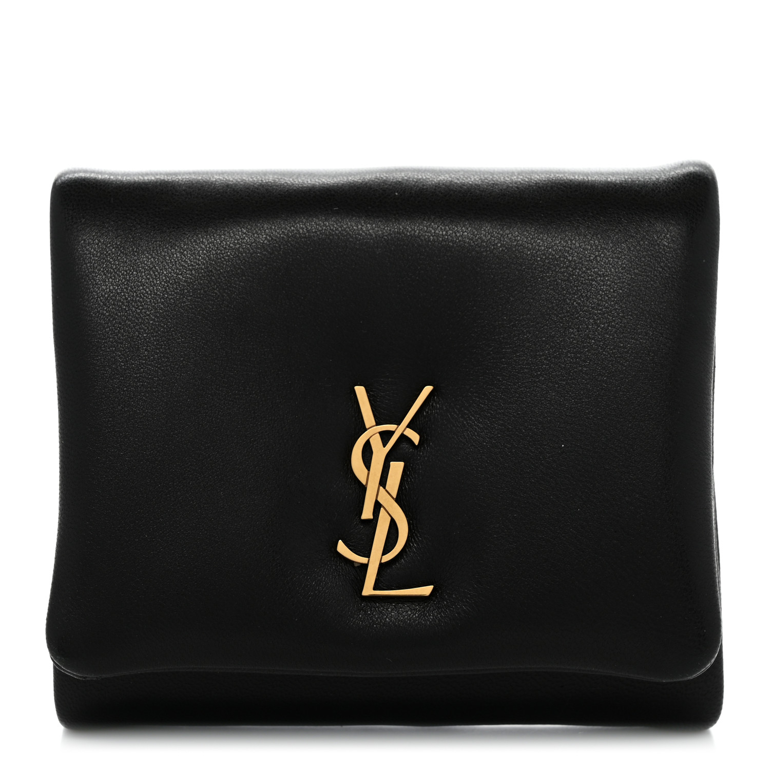 SAINT LAURENT Lambskin Calypso Compact Wallet Black 1360520