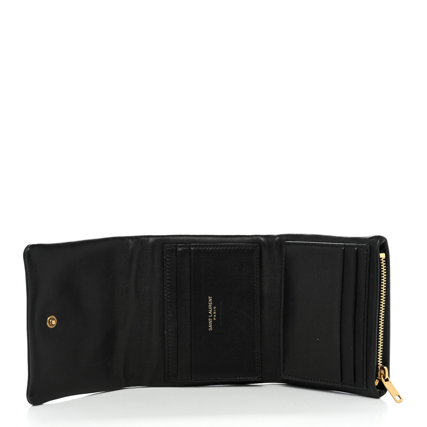 SAINT LAURENT Lambskin Calypso Compact Wallet Black 1360520