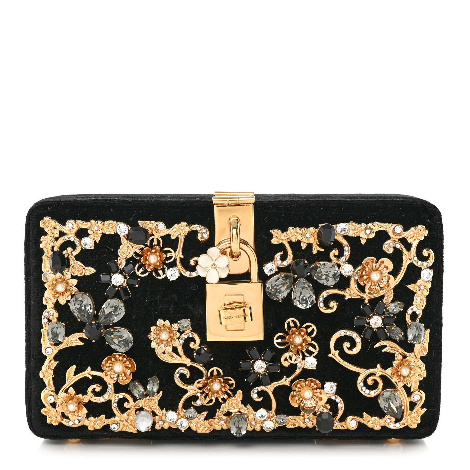 【VIP価格】DOLCE & GABBANA Velvet Crystal Clutch DOLCE GABBANA Velvet Crystal Floral Dolce Box Clutch Black