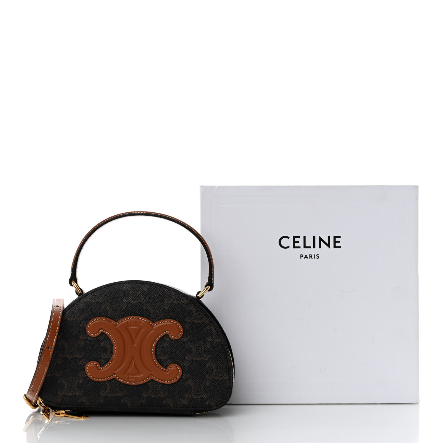 CELINE Calfskin Triomphe Canvas Half Moon Case Tan 1318890
