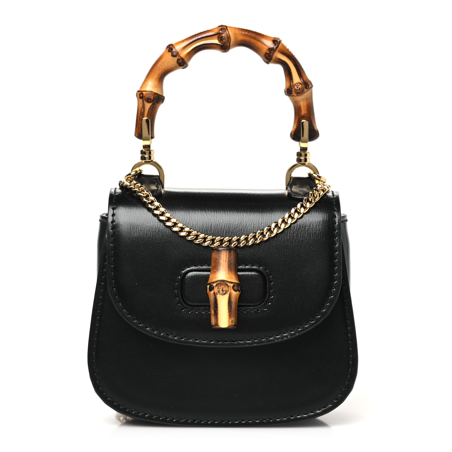 Bamboo handle flap bag／ブラックデニム GUCCI Boarded Dyana Lux Nano Bamboo 1947 Top Handle Chain