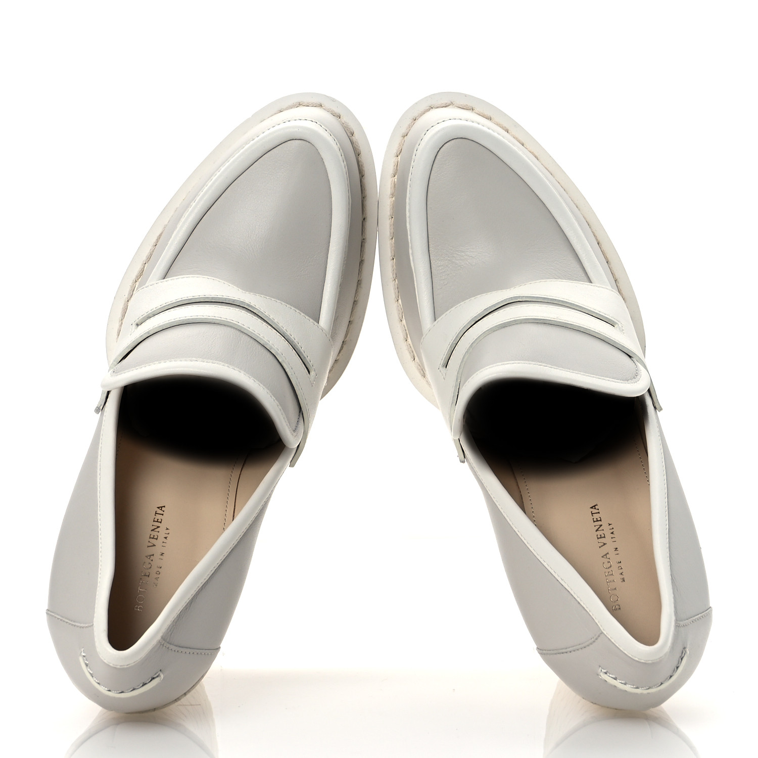 BOTTEGA VENETA Calfskin Loafer Pumps 39.5 Mist Bianco