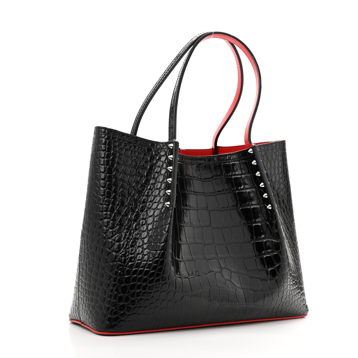 トートバッグ Christian Louboutin Shopper CHRISTIAN LOUBOUTIN Crocodile Embossed Calfskin Spiked Small