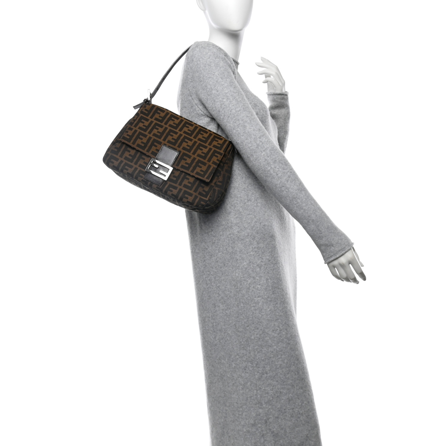 美品♡ SHE Tokyo Meghan hounds-tooth 36 Fendi Tobacco Zucca Print Canvas Mia Shoulder Bag - 8BR616