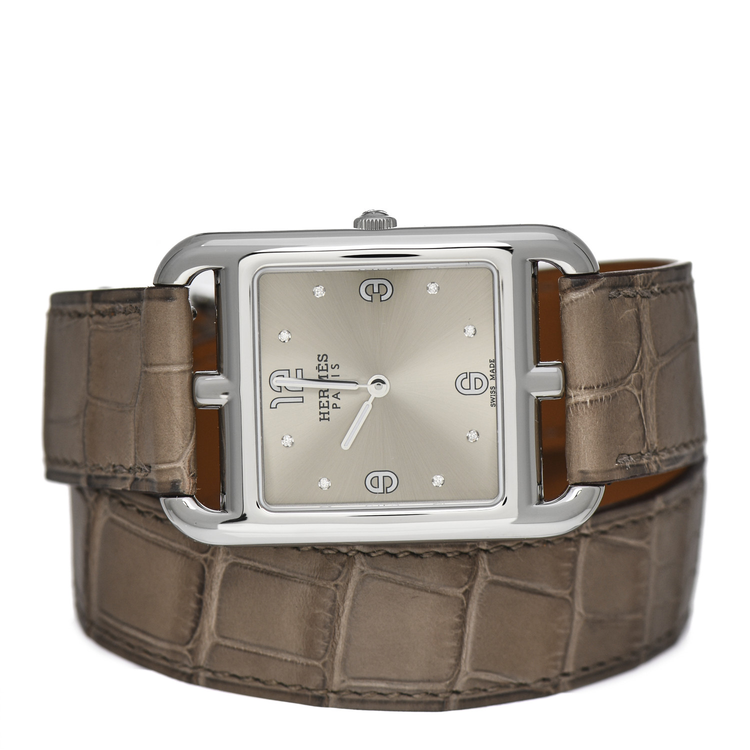 HERMES Stainless Steel Alligator Diamond 29mm Cape Cod