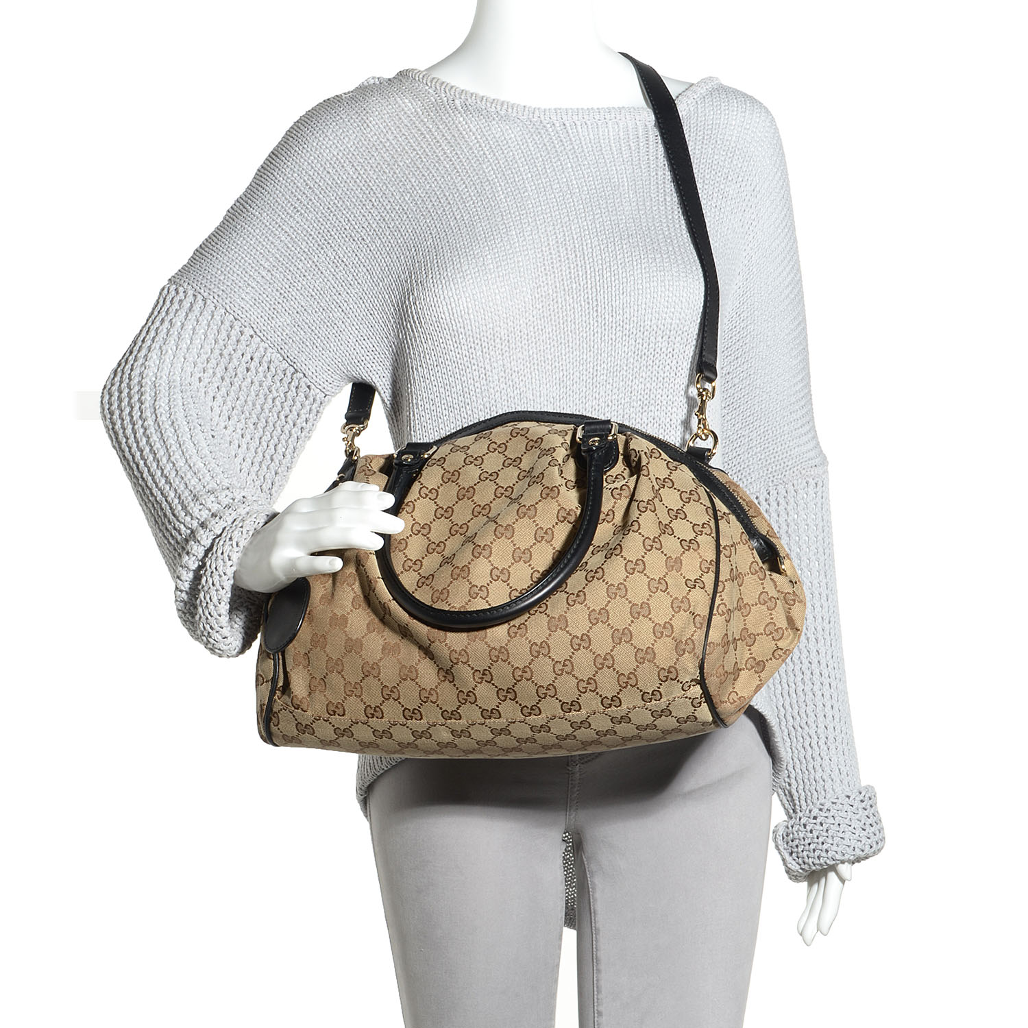 GUCCI Monogram Medium Sukey Boston Bag Black 85754
