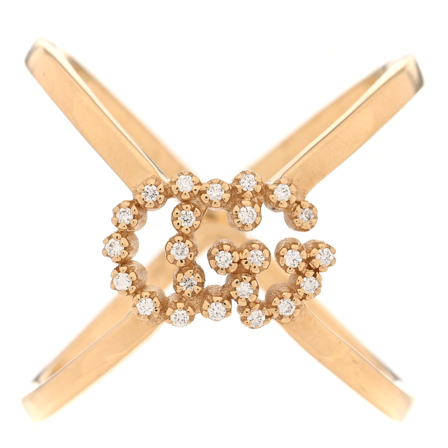 GUCCI 18K Yellow Gold Diamond Running G Cross Ring 51 5.75