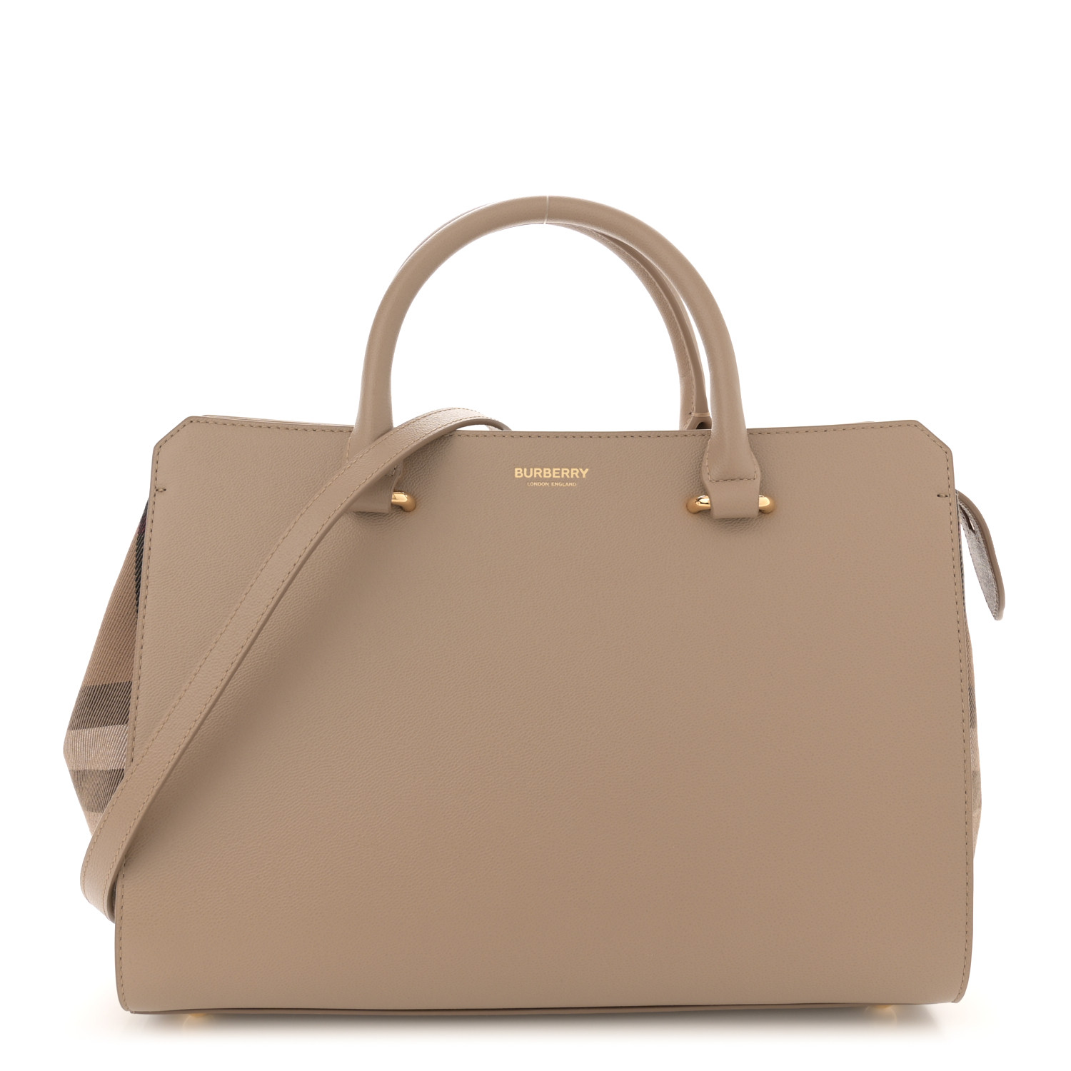 BURBERRY Calfskin Mega Check Small Banwell Tote Chestnut