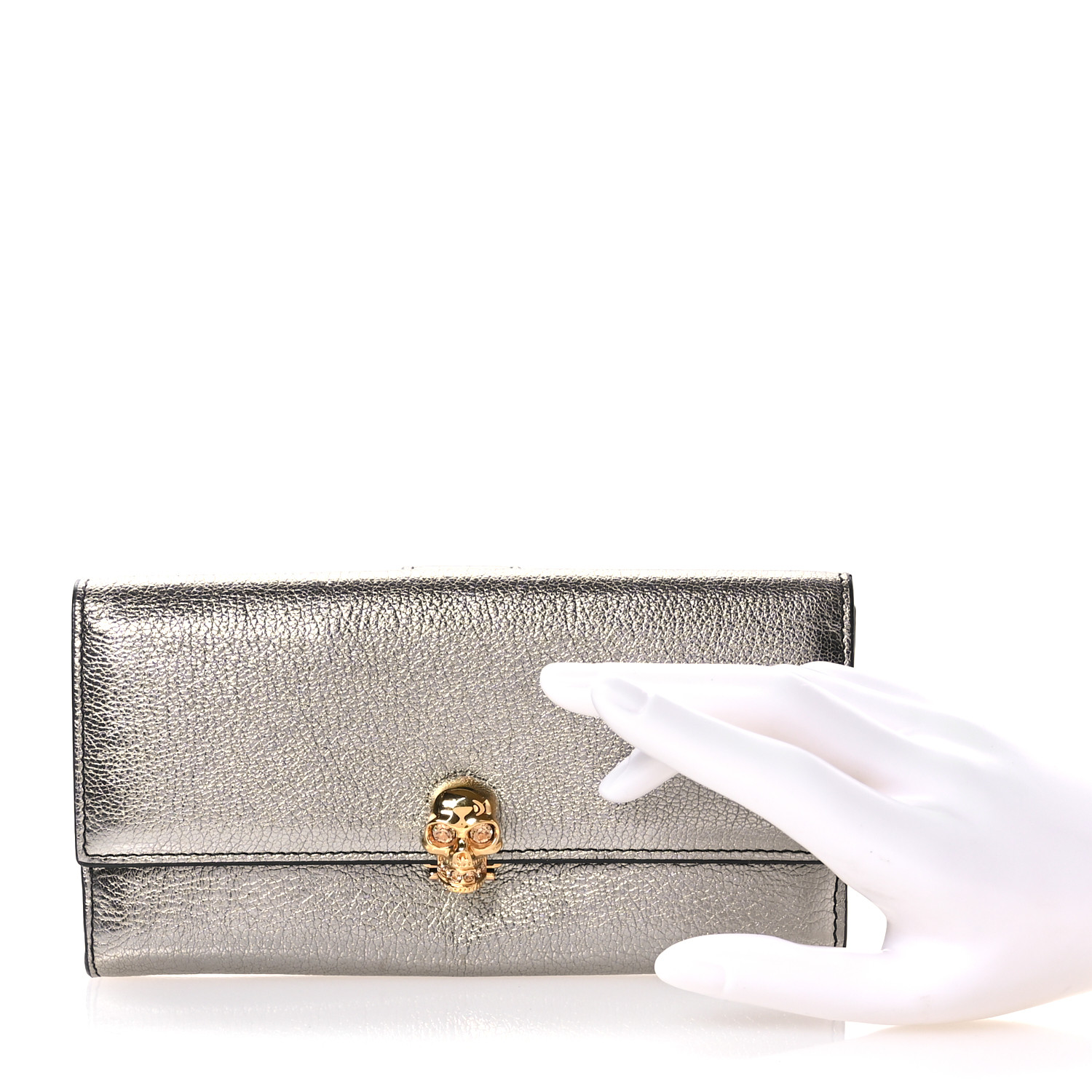 ALEXANDER MCQUEEN Metallic Calfskin Skull Continental Wallet