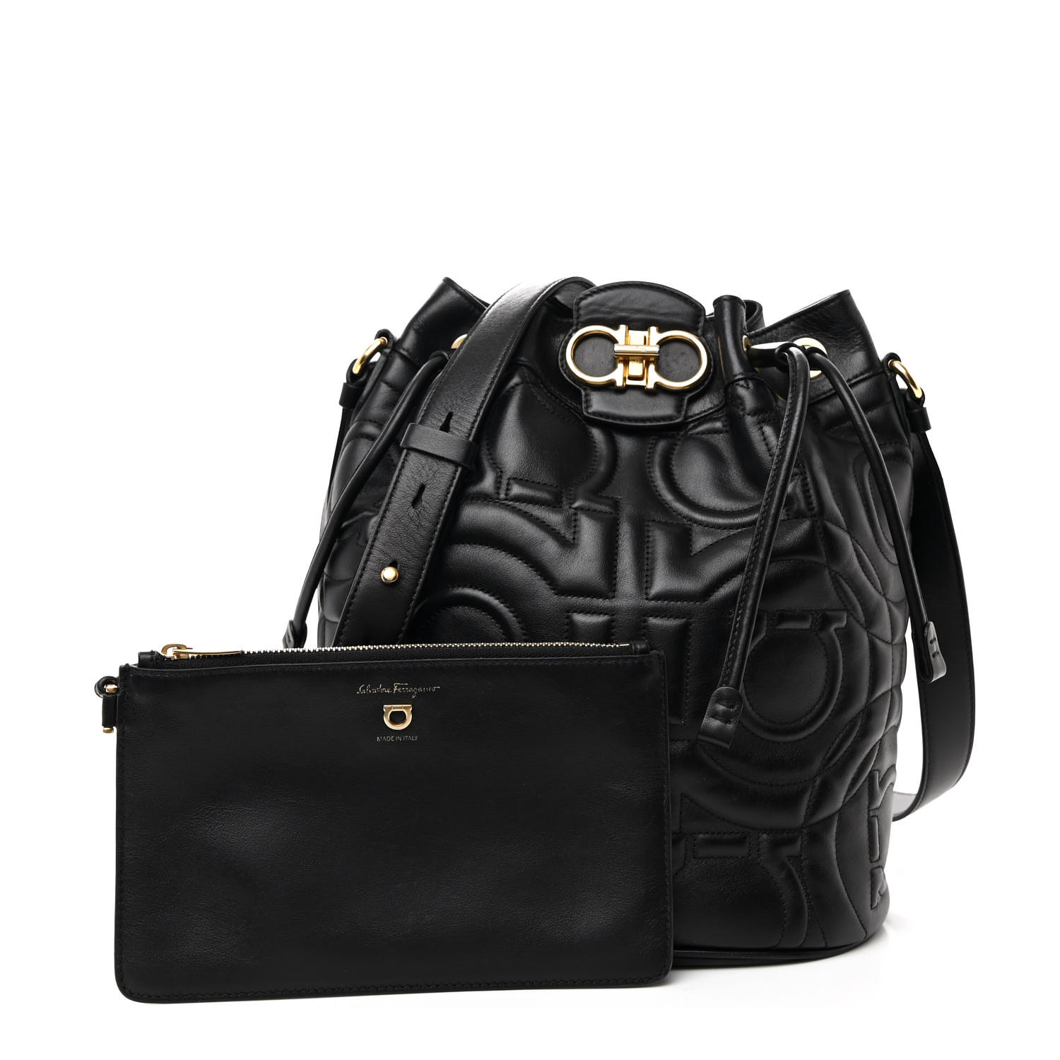 SALVATORE FERRAGAMO Calfskin Quilted Gancini Bucket Bag