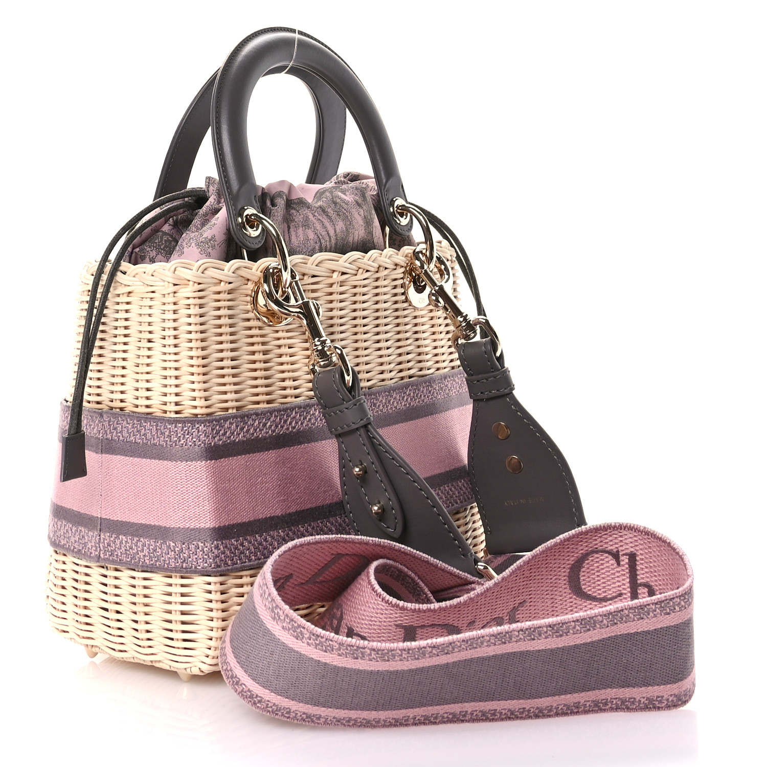 Christian Dior ミッツア CHRISTIAN DIOR Canvas Mizza Embroidered Saddle Bag Gray