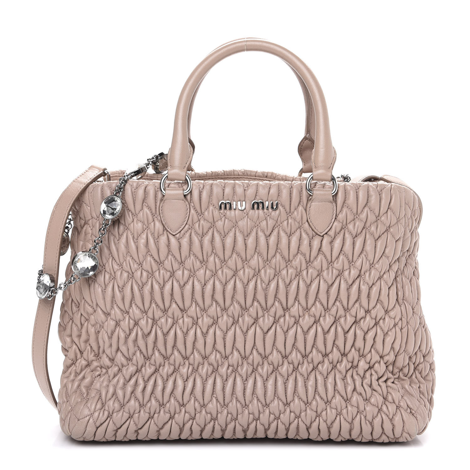 MIU MIU Nappa Matelasse Swarovski Crystal Tote Cammeo 583546