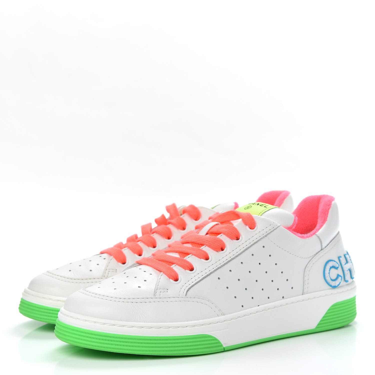 CHANEL Calfskin Mens Logo Sneakers 43 White Multicolor