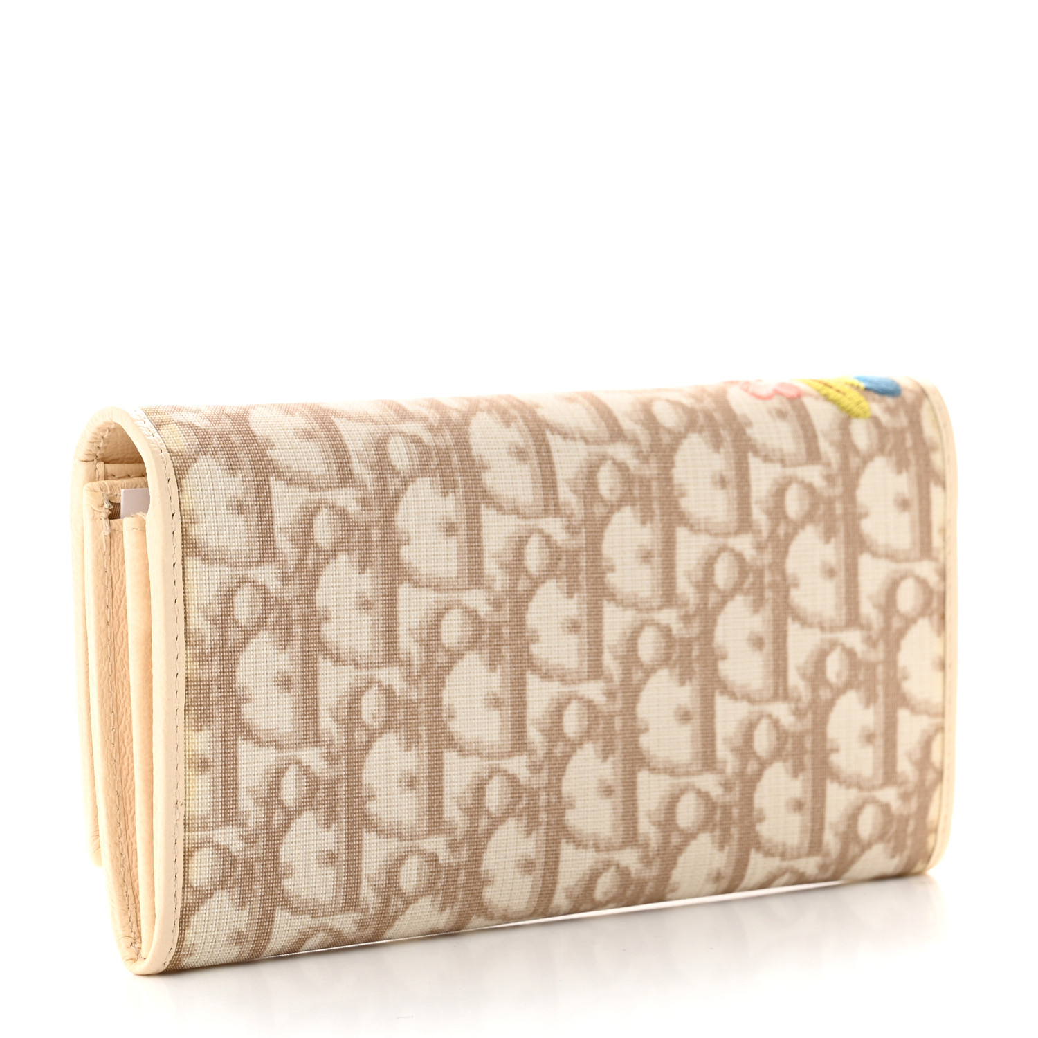 yum　ディオール CHRISTIAN DIOR Monogram Vintage Flowers Flap Wallet Beige