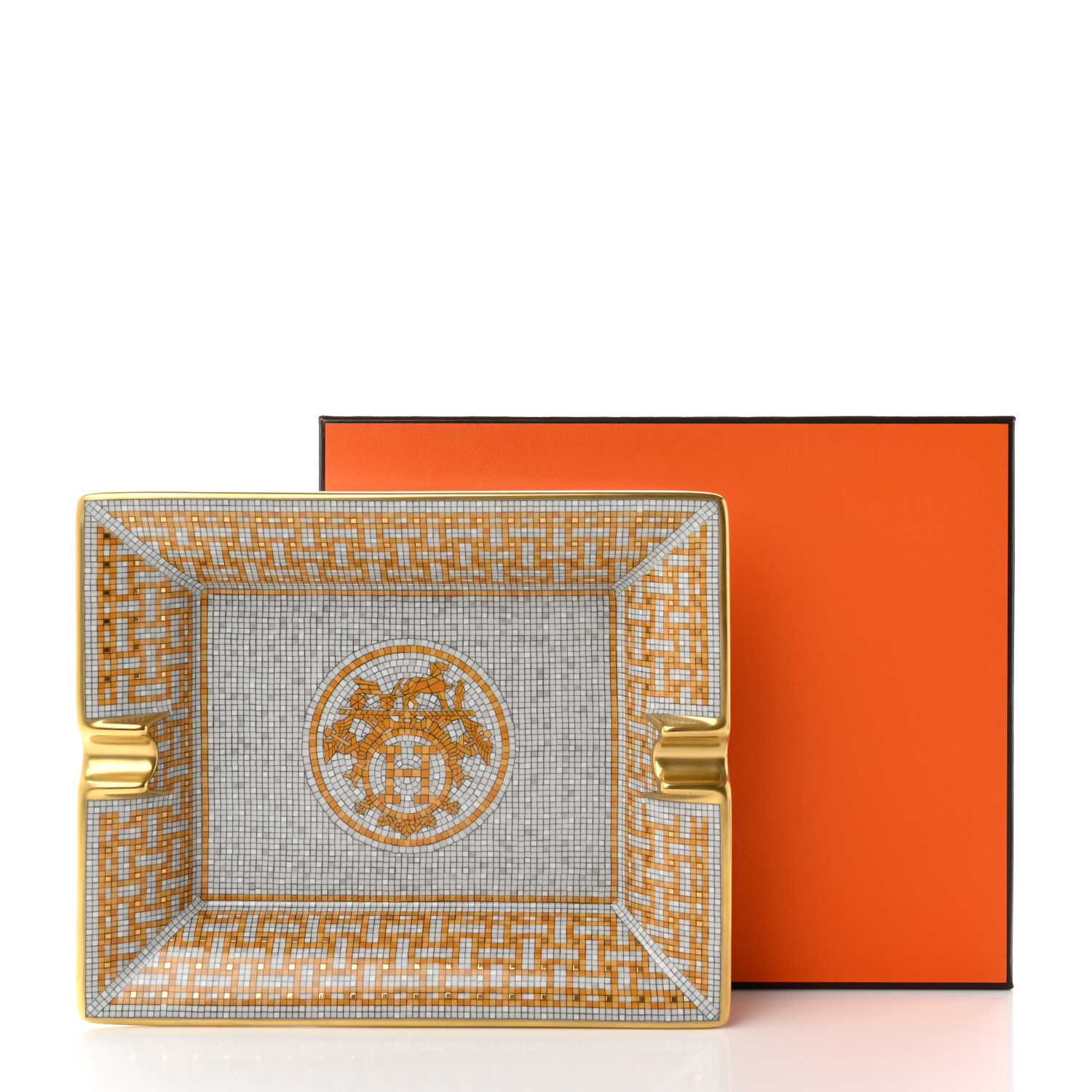 HERMES ゴールド メダリオン HERMES Porcelain Mosaique Au 24 Gold Ashtray 1194672