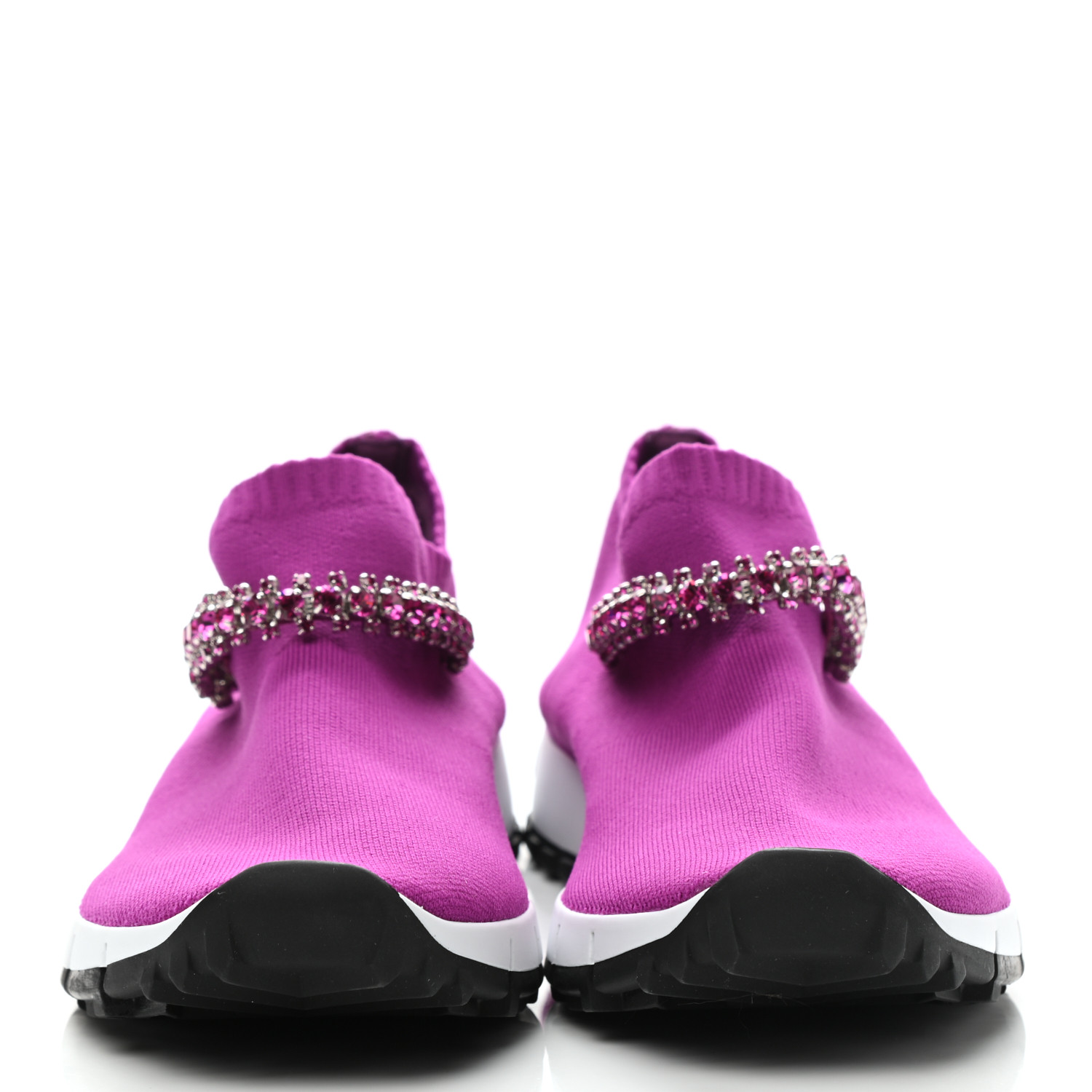 JIMMY CHOO Knit Crystal Verona Sneaker 37.5 Hot Pink Fuchsia